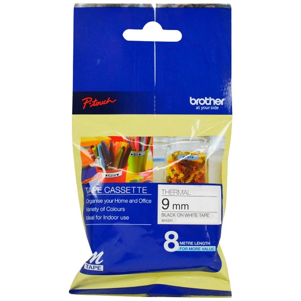 1 Brother M-K221 M Tape 9mm x 8m Black on White, 1 of 2