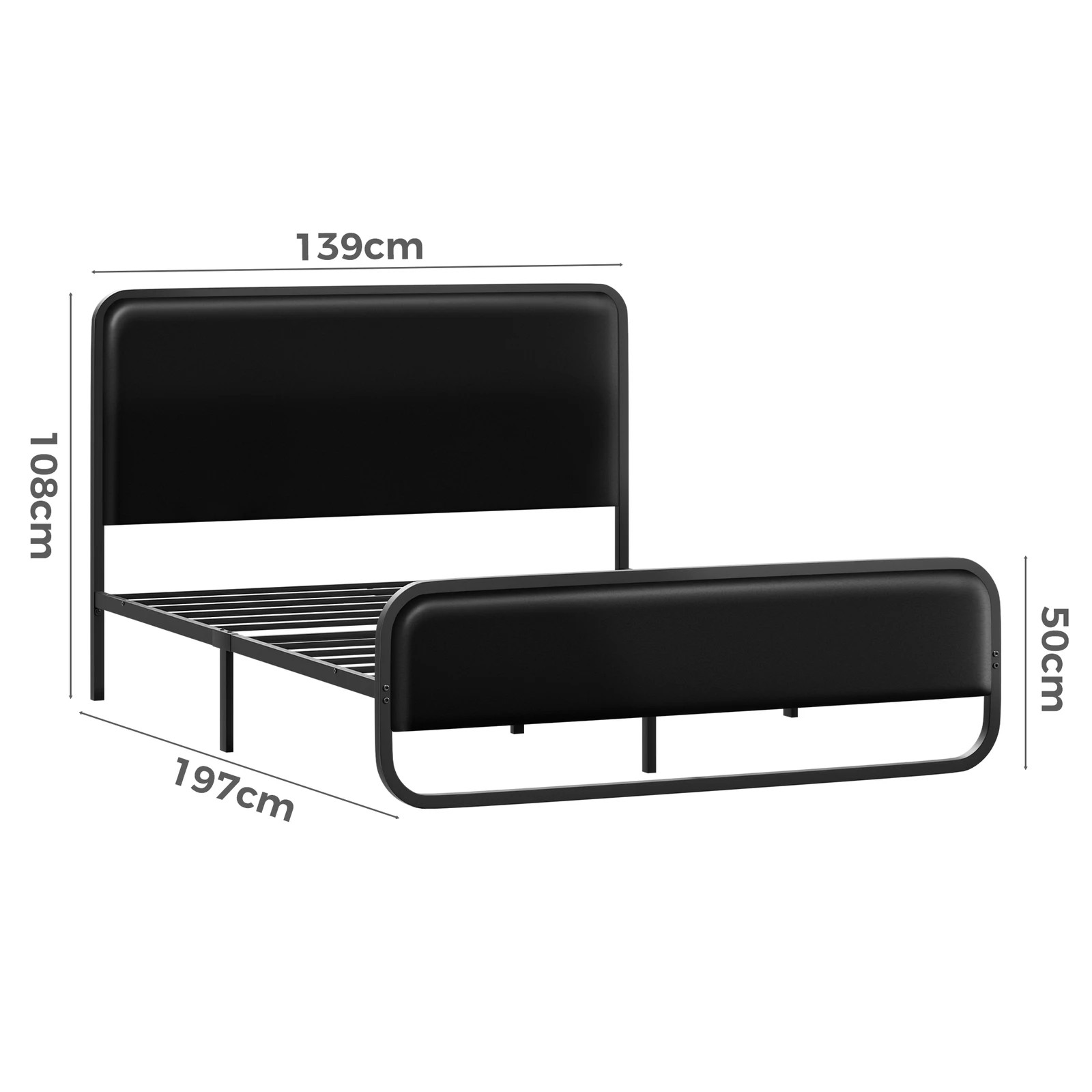 10 Alfordson Metal Bed Frame Double Size Upholstered Headboard Leather Madge - Black, 10 of 10