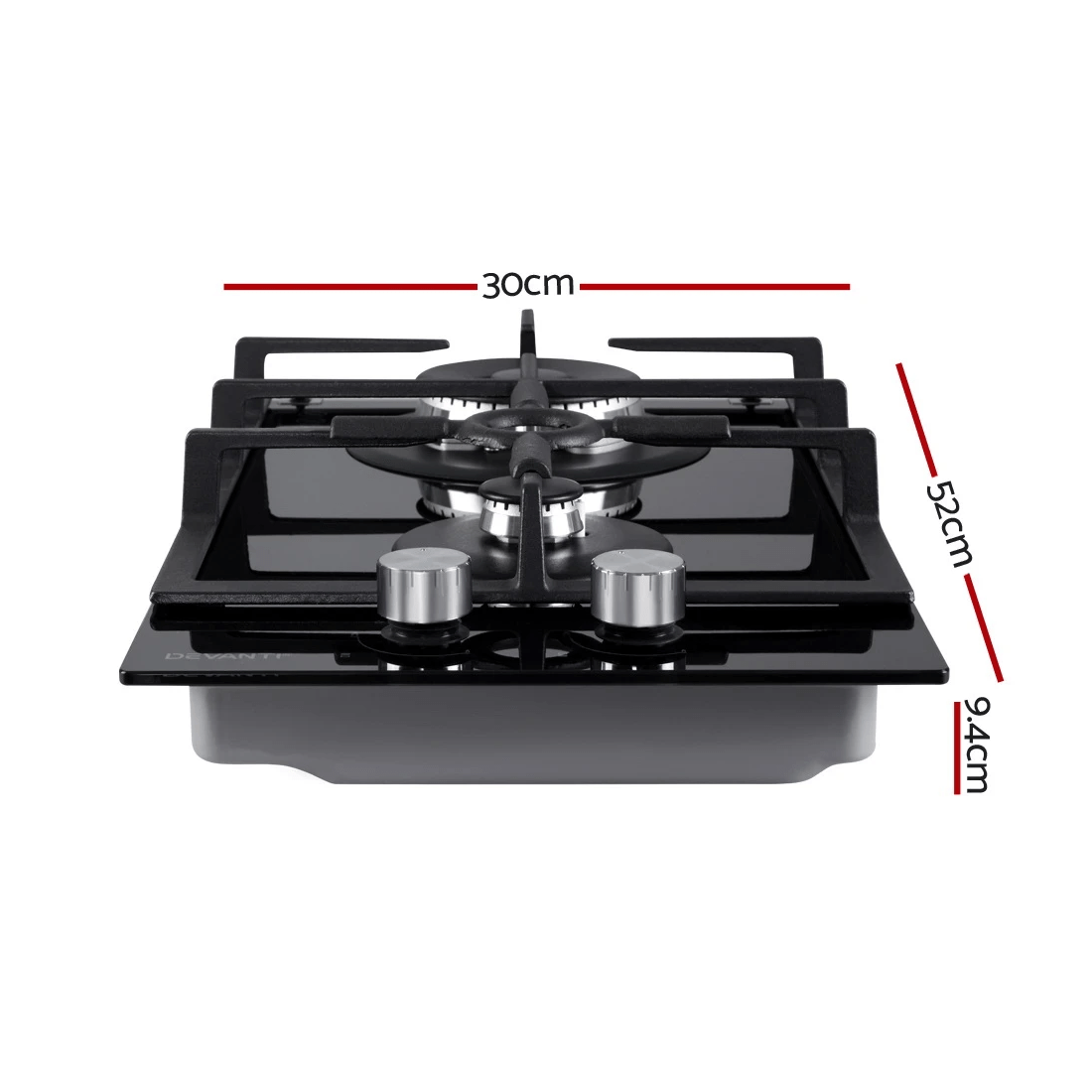 2 Devanti Gas Cooktop 30cm 2 Burner - Black, 2 of 2