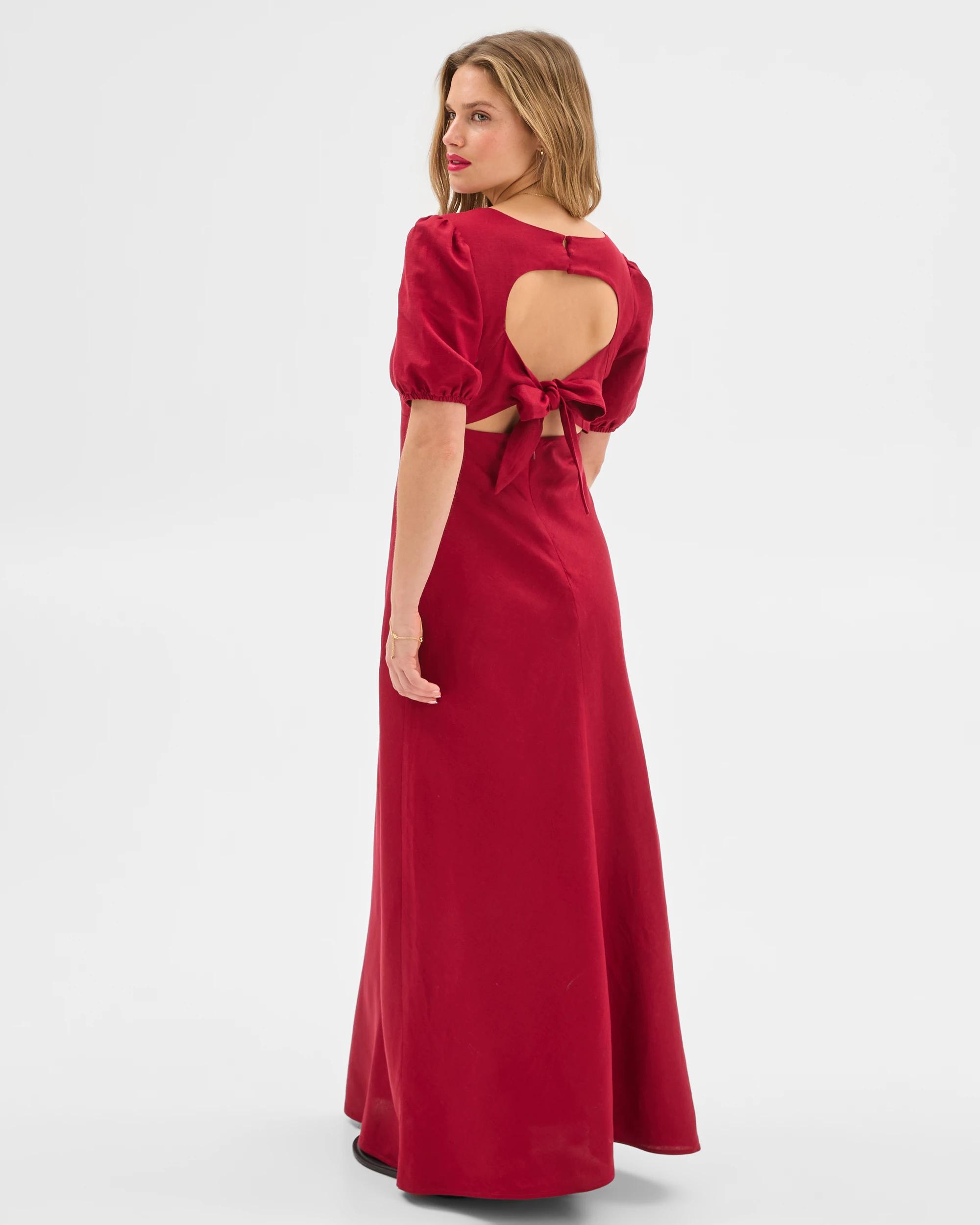 2 European Linen Blend Puff Sleeve Maxi Dress - Lily Loves RHUBARB, 2 of 6