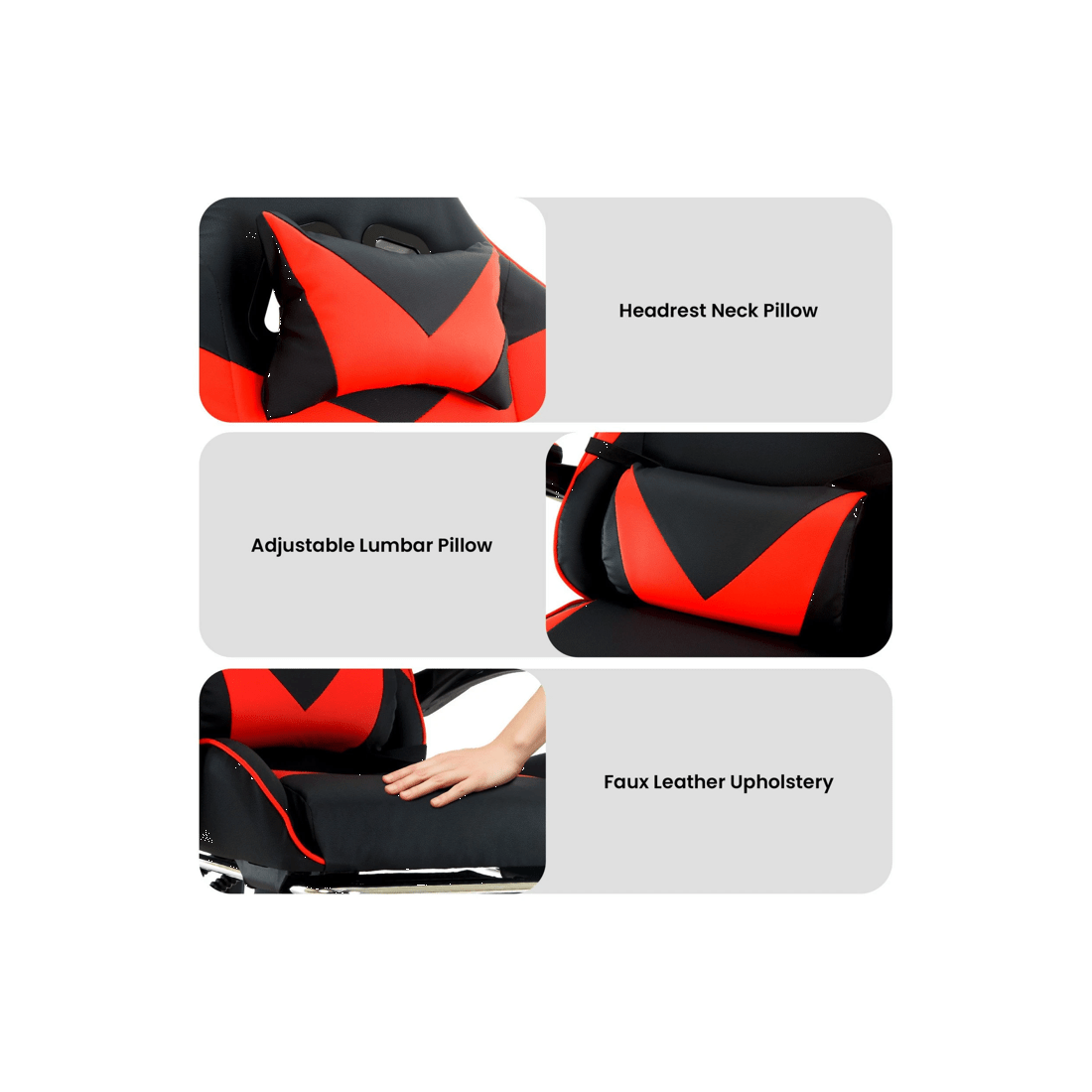 8 Sarantino Cueva Reclining High Back Office Gaming Chair with Retractable Footrest Office Computer Seating Black Red, 8 of 9