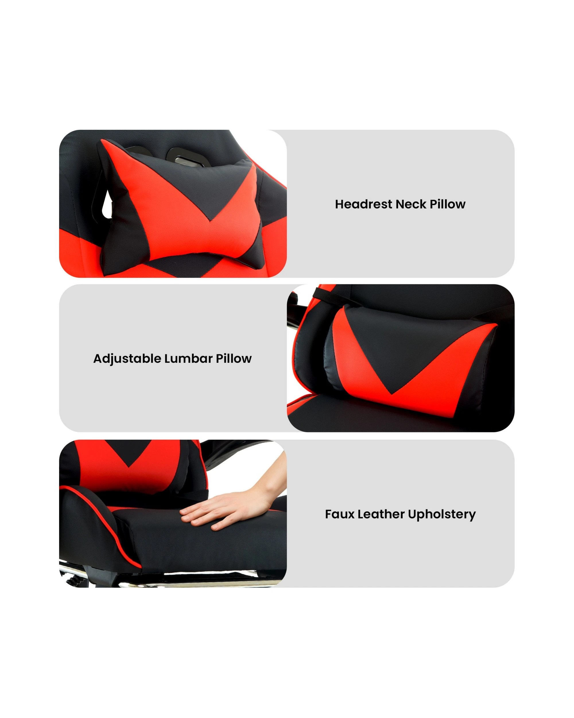 8 Sarantino Cueva Reclining High Back Office Gaming Chair with Retractable Footrest Office Computer Seating Black Red, 8 of 9