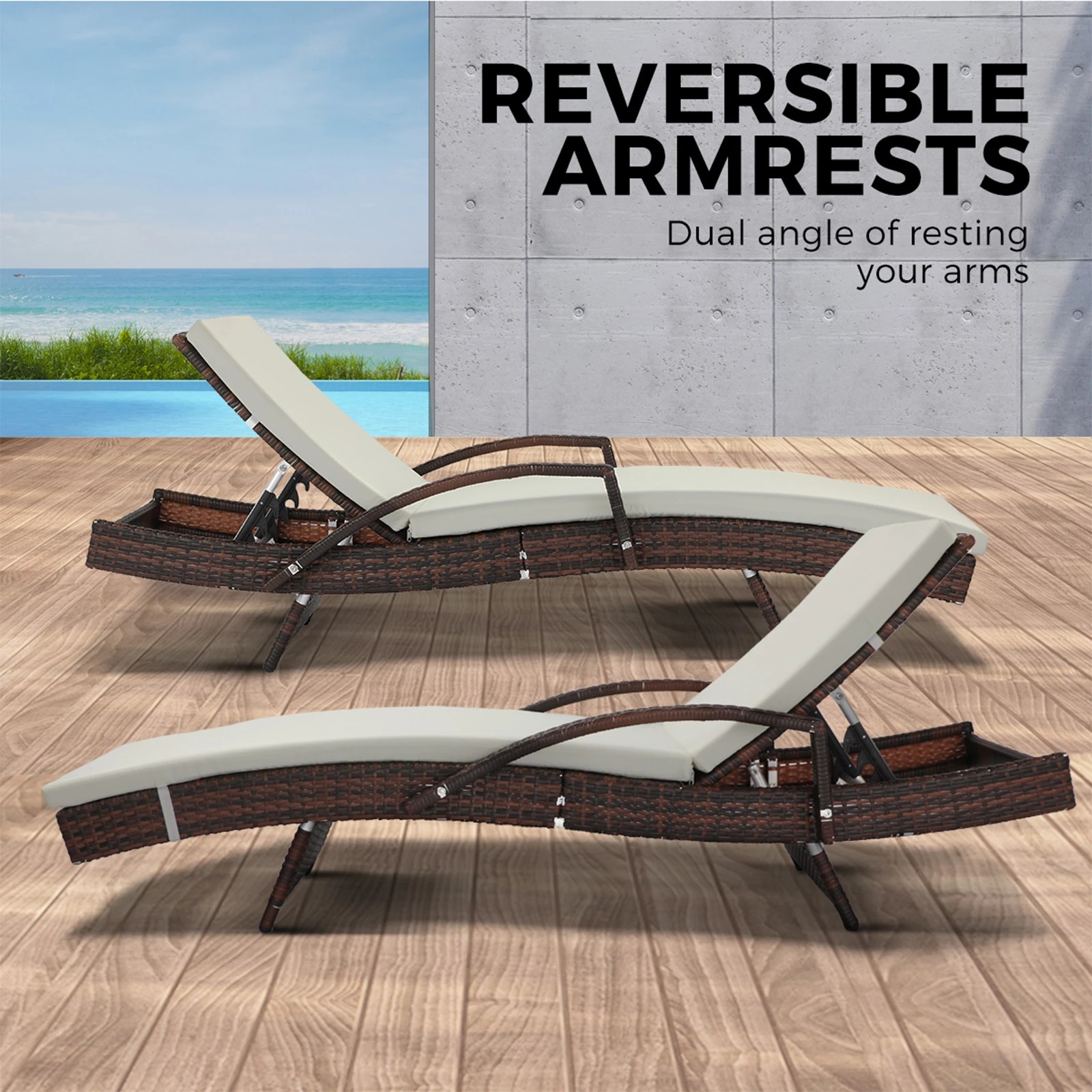 5 Livsip 2pc Sun Lounge Wicker Lounger Beach Chair
 - Beige, 5 of 8