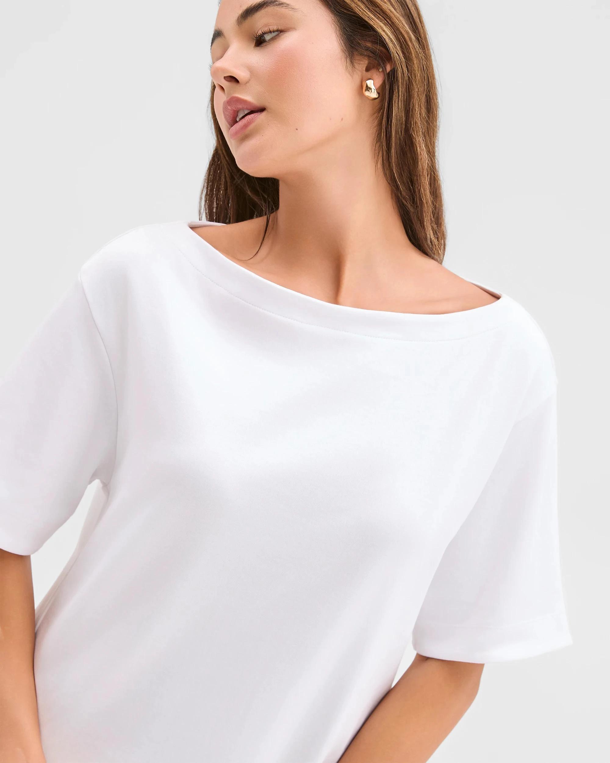 3 Lily Loves Australian Cotton Boat Neck Off Shoulder T-Shirt WHITE, 3 of 6