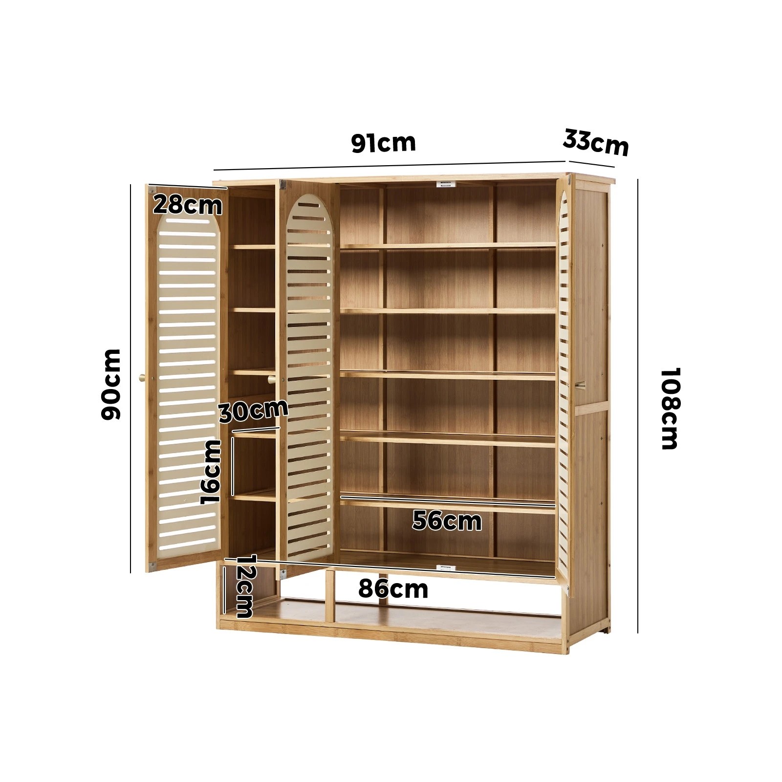 7 Oikiture Shoe Storage Cabinet 3 Doors Bamboo Shoe Organiser Shelf - Beige, 7 of 8