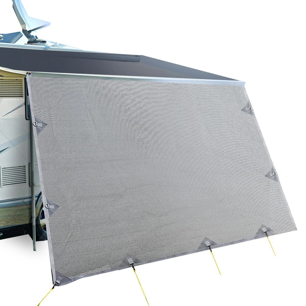 1 Caravan Privacy Screen Roll Out Awning 4Mx1.95M End Wall Side Sun Shade - Grey, 1 of 7