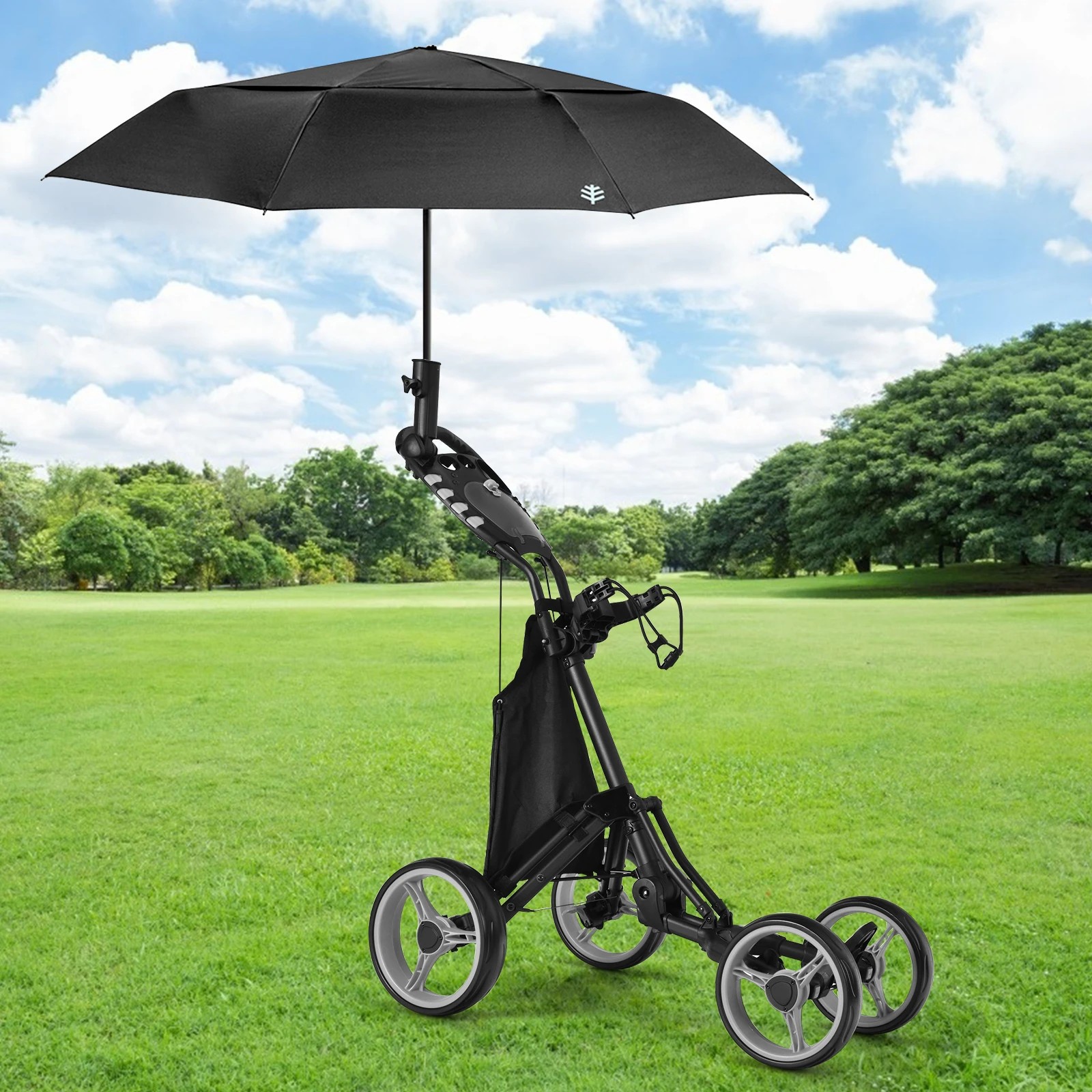1 Costway 4 Wheels Golf Push Trolley Foldable Golf Buggy Cart w/Umbrella Holder - Grey, 1 of 2