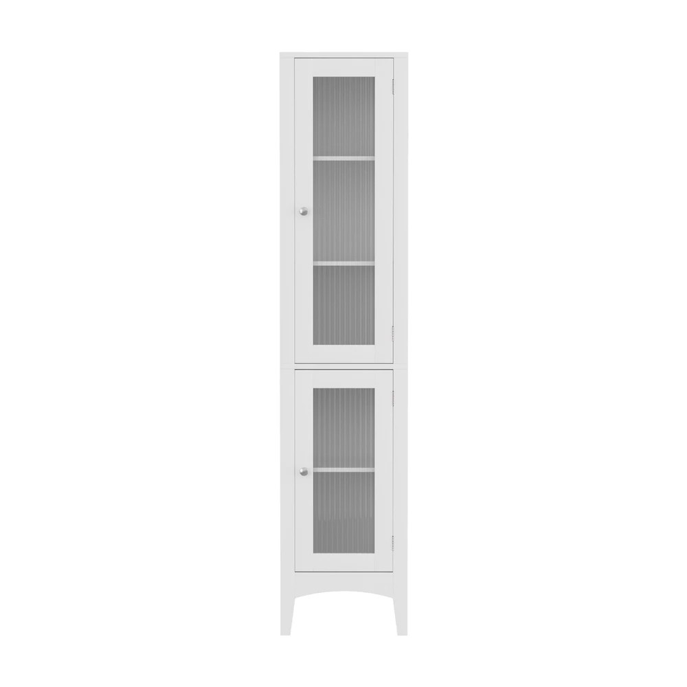 3 Artiss 2X Bathroom Storage Cabinet 160cm Tall Slim Cupboard Toilet Glass Door - White, 3 of 8