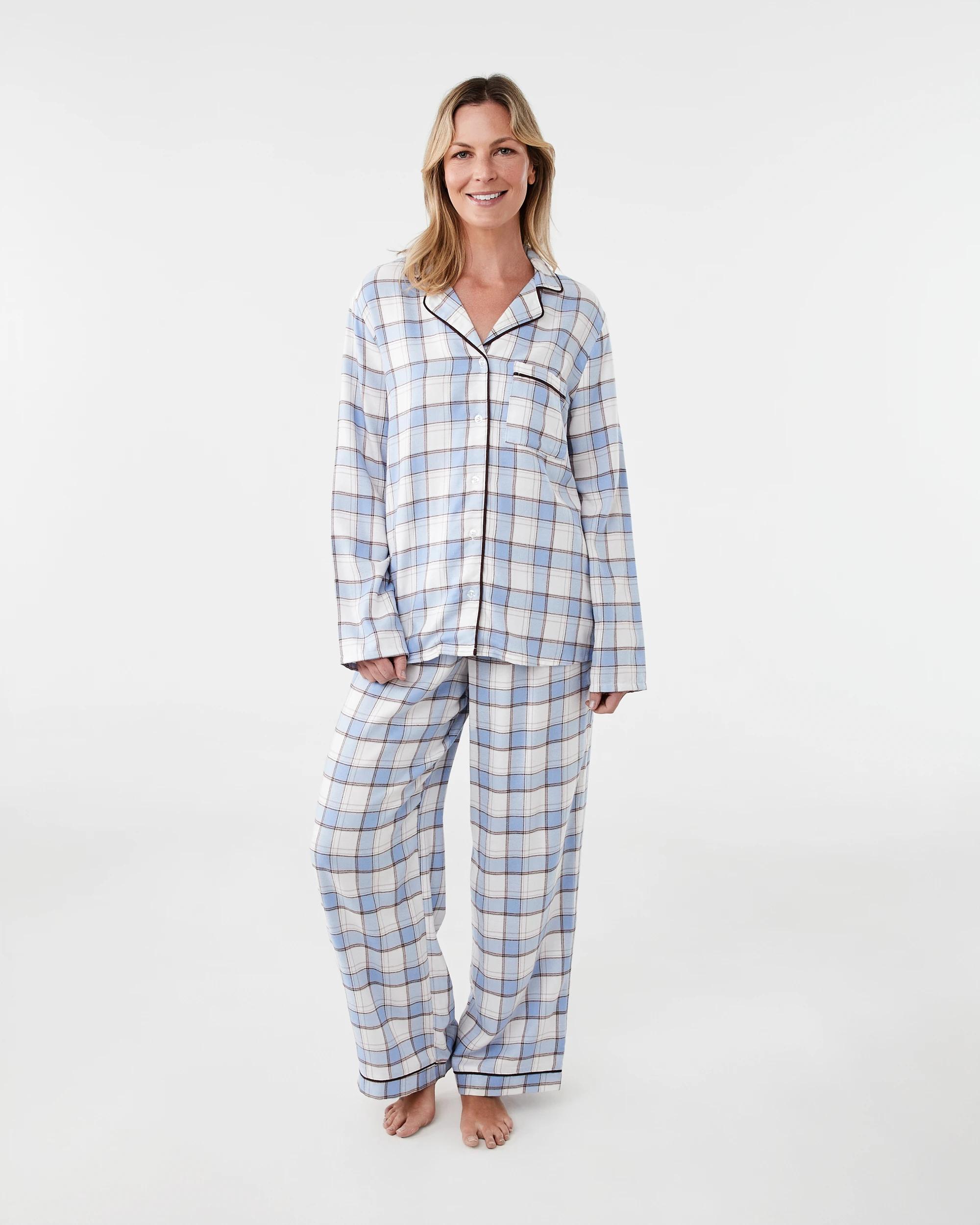1 Viscose Blend Classic Flannel Pyjama Set Bu Bwn Chk, 1 of 9