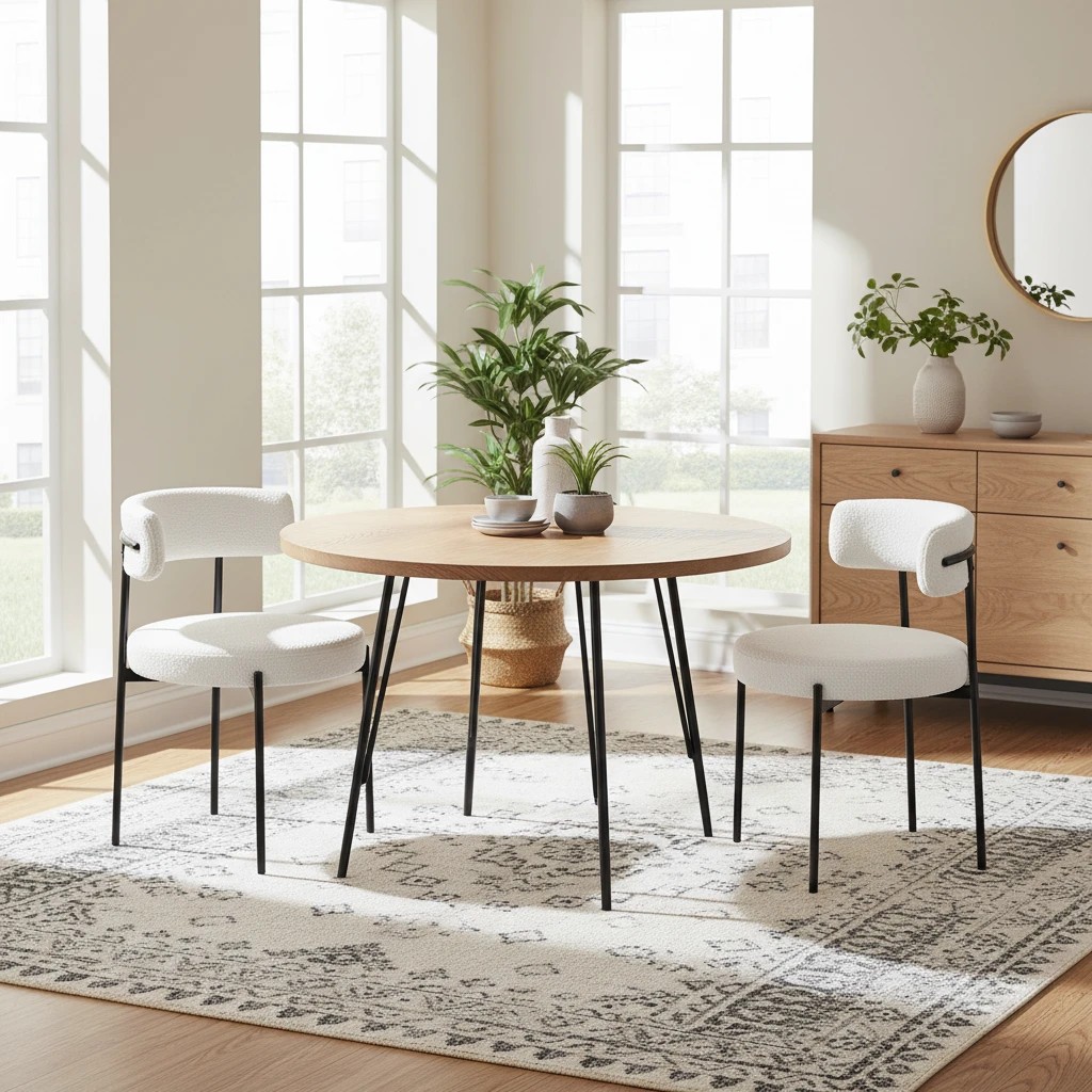 3 Costway 2PCS Boucle Dining Chairs Round Sherpa Upholstered Kitchen Armless Chair Set - Beige, 3 of 4