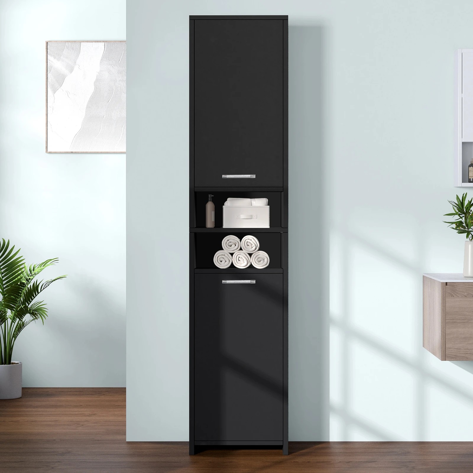 9 Alfordson Tall Cabinet Bathroom Storage Slim Cupboard - Black, 9 of 10