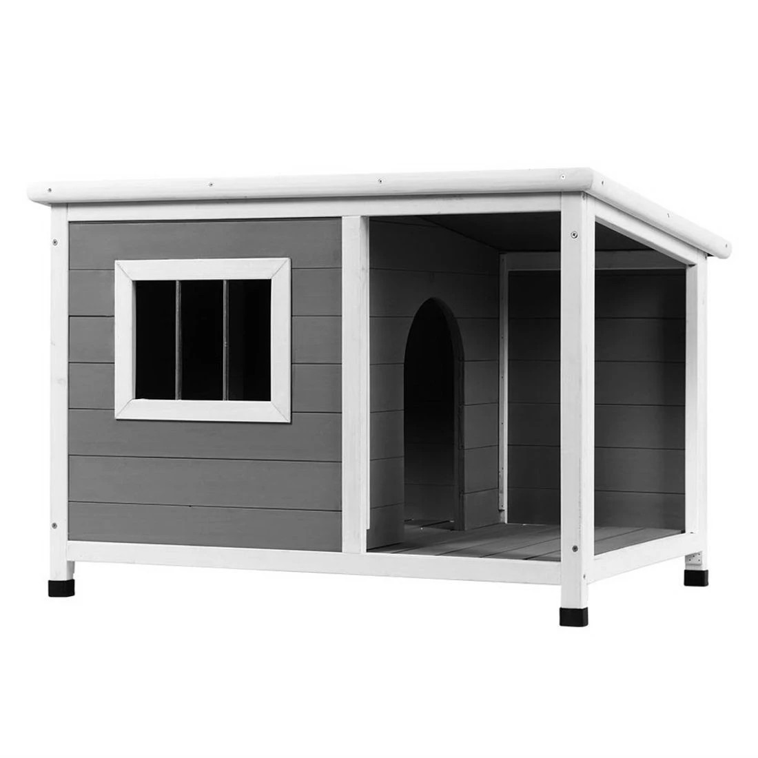 1 i.Pet Dog Kennel House Large Wooden Outdoor Pet Kennels Indoor Puppy Cabin Log - Grey, 1 of 7