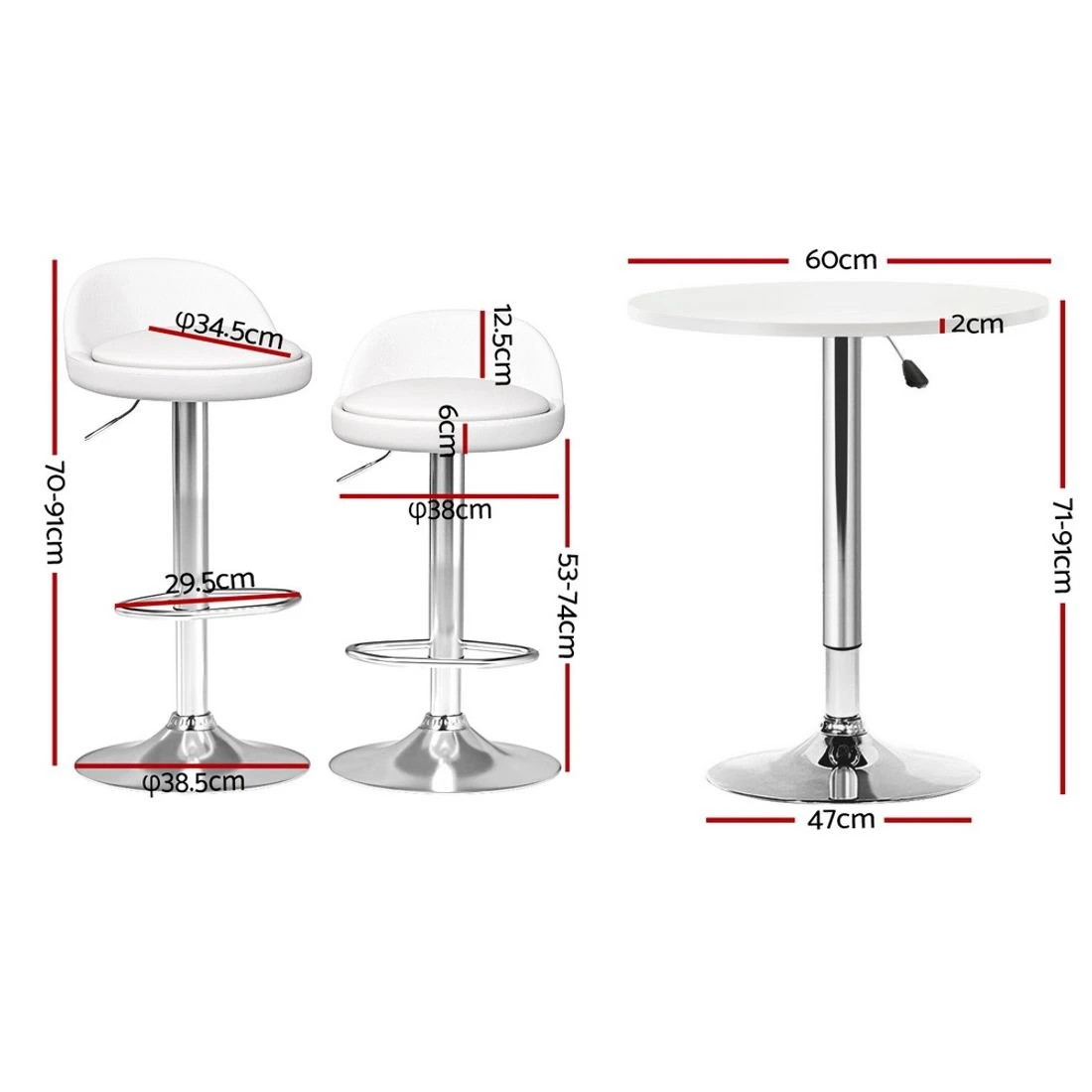 2 Artiss Bar Table and Stools Set Dining Desk Kitchen Chairs Cafe Pub - White, 2 of 5