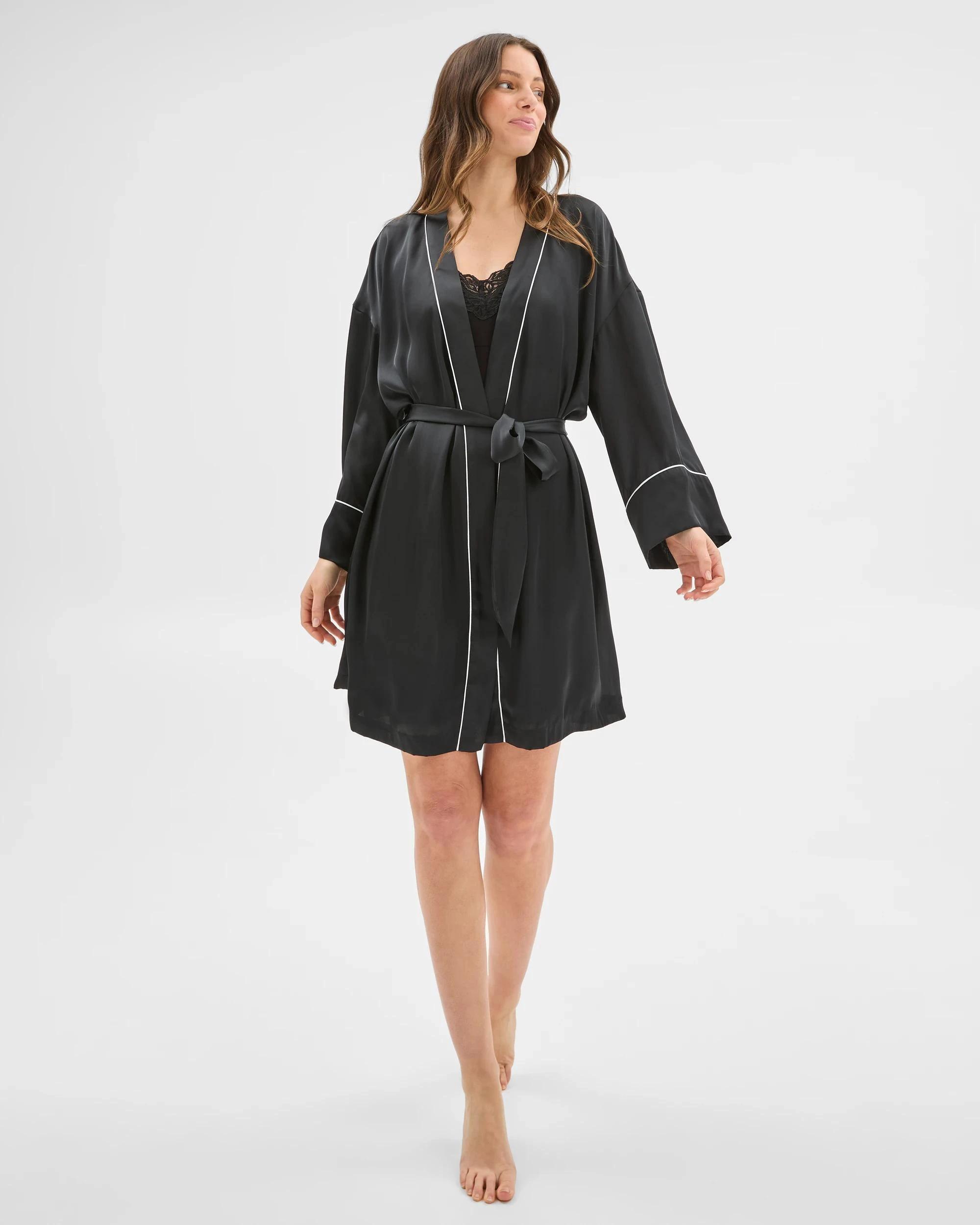 5 Target Womens Satin Short Sleep Robe BLACK, 5 of 6