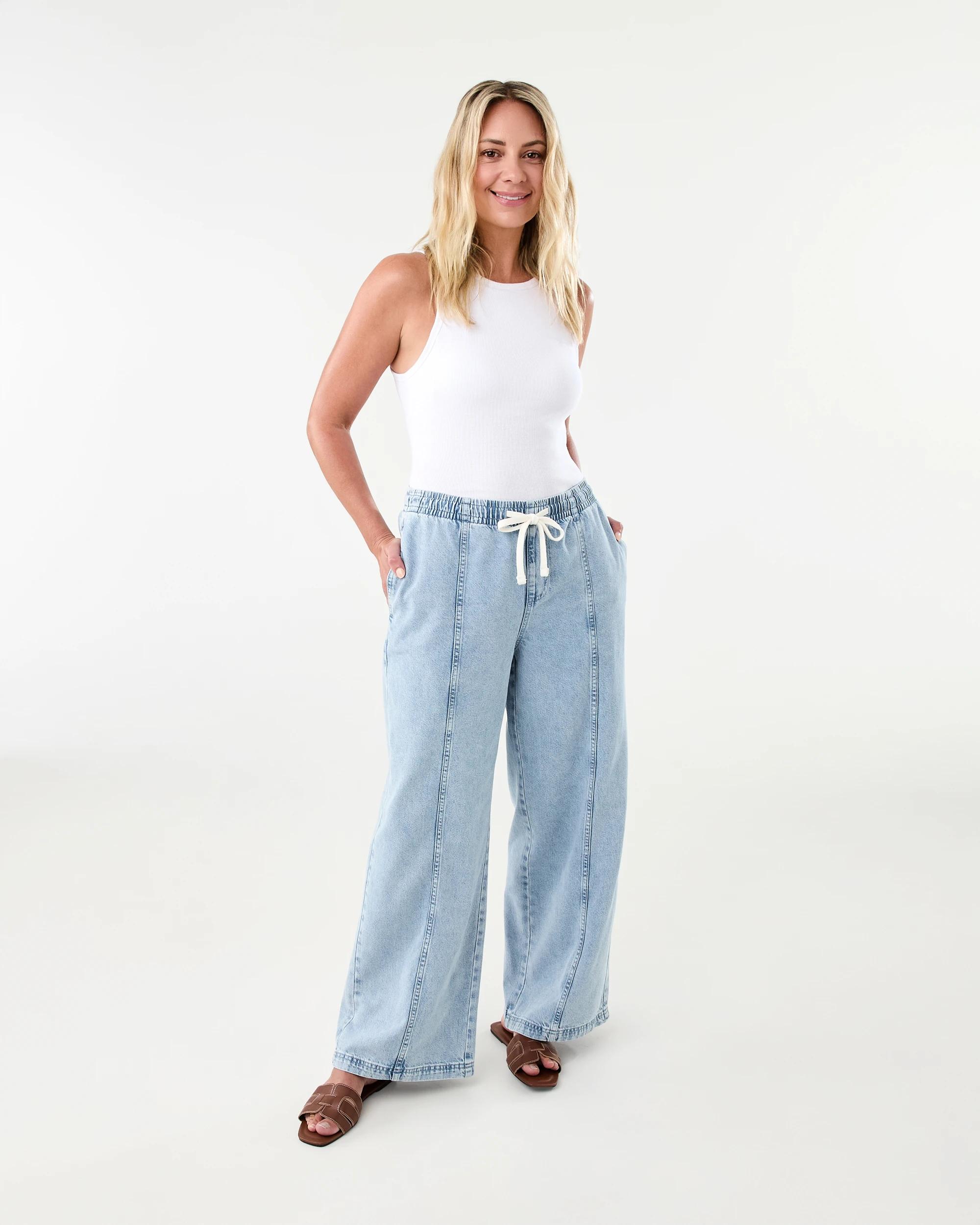 2 Seam Front Wide Leg Jeans Light Wash, 2 of 8