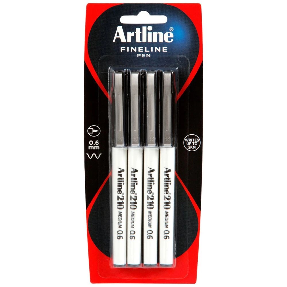 1 Artline 210 0.6mm Fineliner Black 4 Pack, 1 of 1