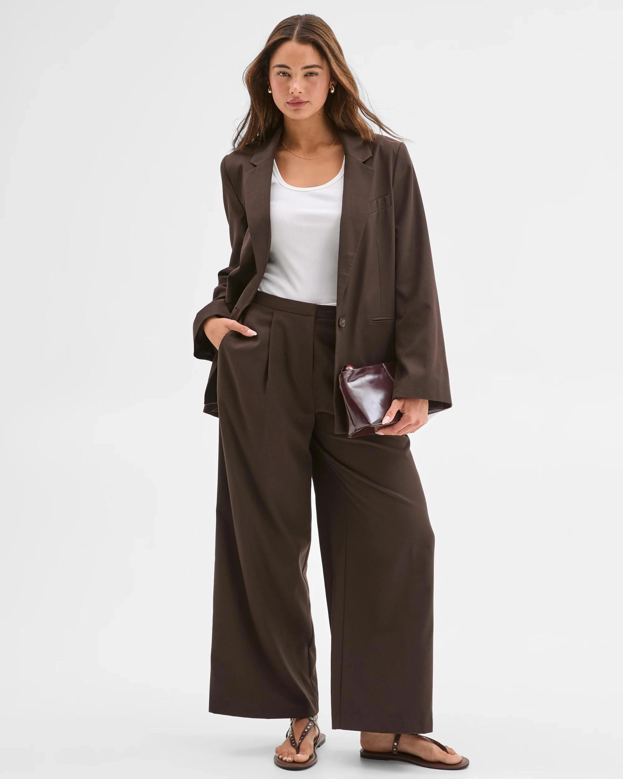 2 Lily Loves Wide Leg Tailored Pants CHOCOLATE, 2 of 6