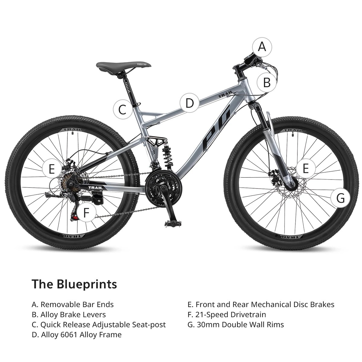 8 Progear Trail Dual Suspension MTB 26x17" Shadow, 8 of 8