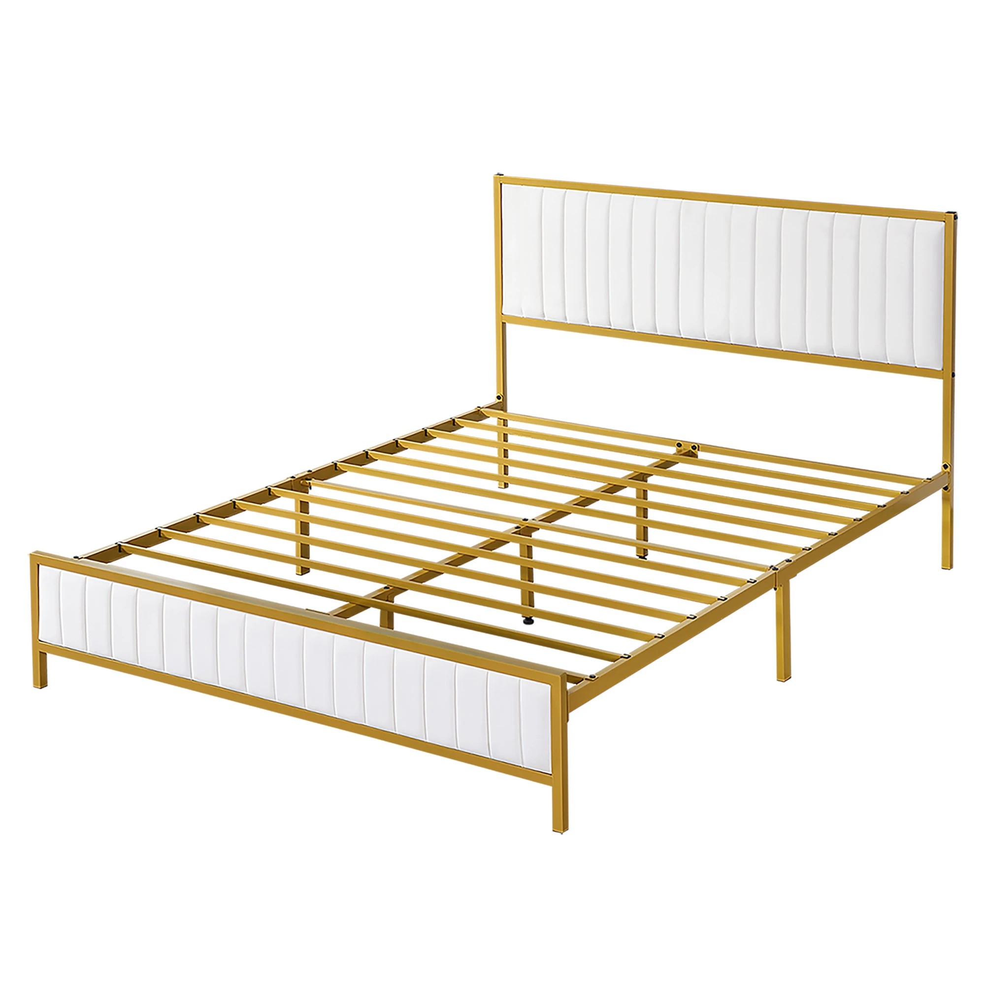1 Levede Queen Bed Frame - White & Gold, 1 of 8