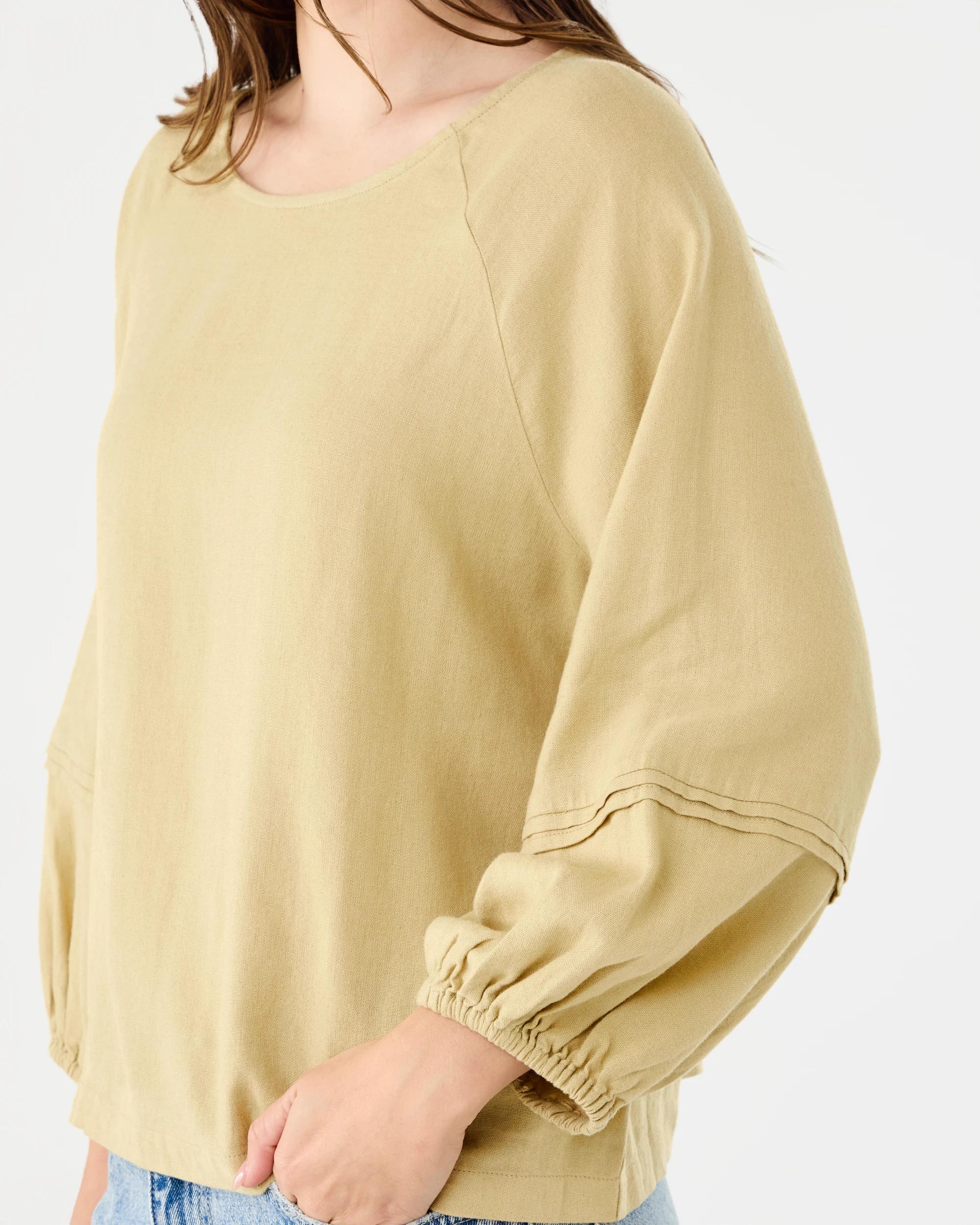 7 Long Sleeve Linen Blend Top Dust Beige, 7 of 7