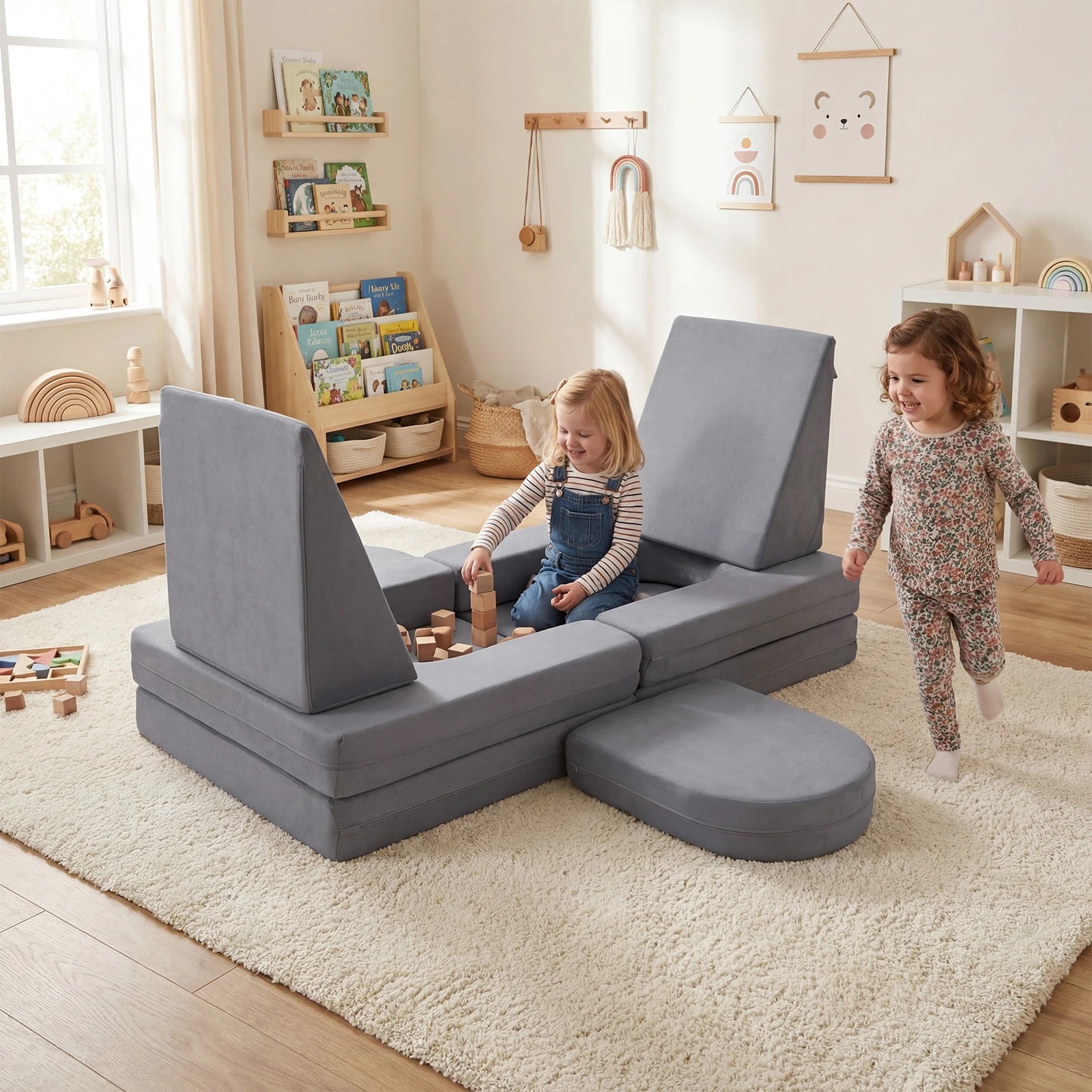 4 Costway 10 PCS Soft Foam Climb & Crawl Playset Modular Play Couch Convertible Sofa - Grey, 4 of 4