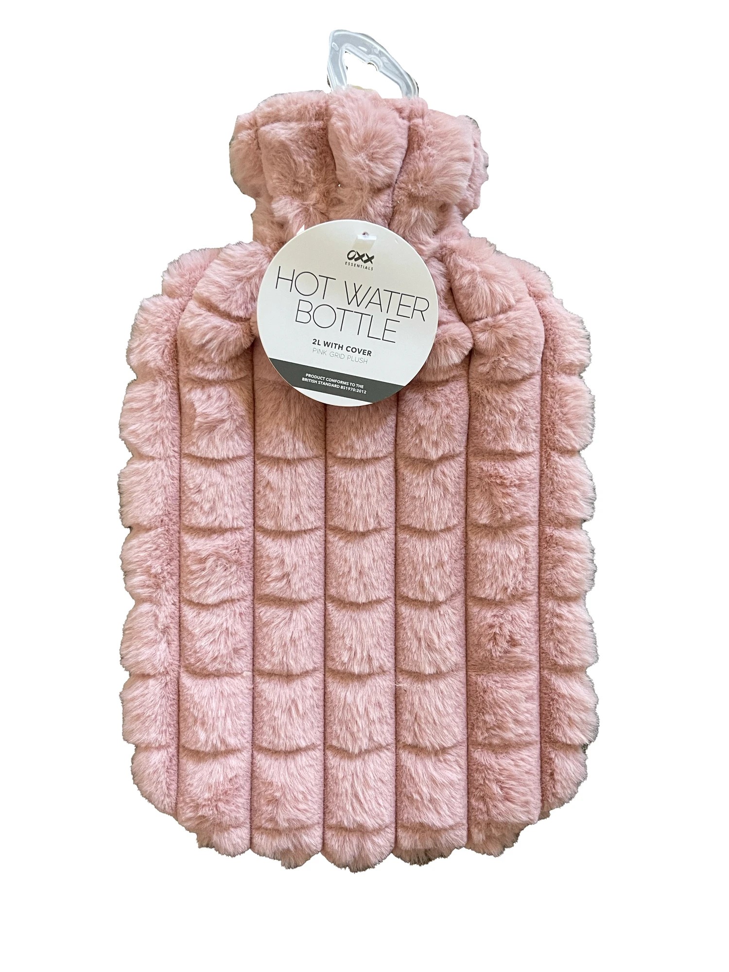 2 2L OXX Essentials Hot Water Bottle with Pink Grid Plush Cover, 2 of 2