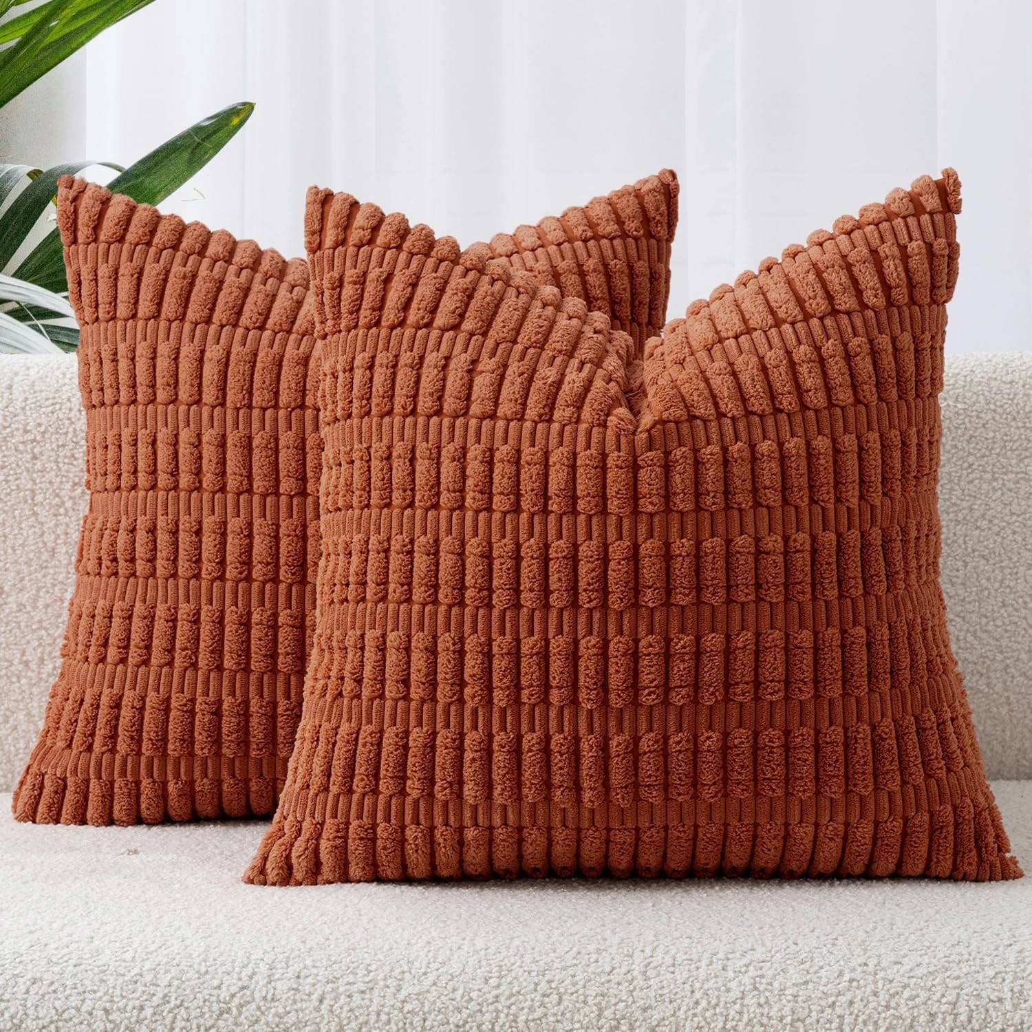 1 Gioia Casa 2-Pack Boho Striped Corduroy Cushion Covers 45x45cm - Rust, 1 of 3