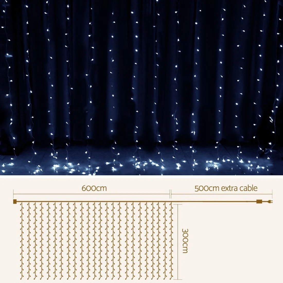 2 Jingle Jollys 6X3M Christmas Lights Curtain Light Cool  600 LED - White, 2 of 10
