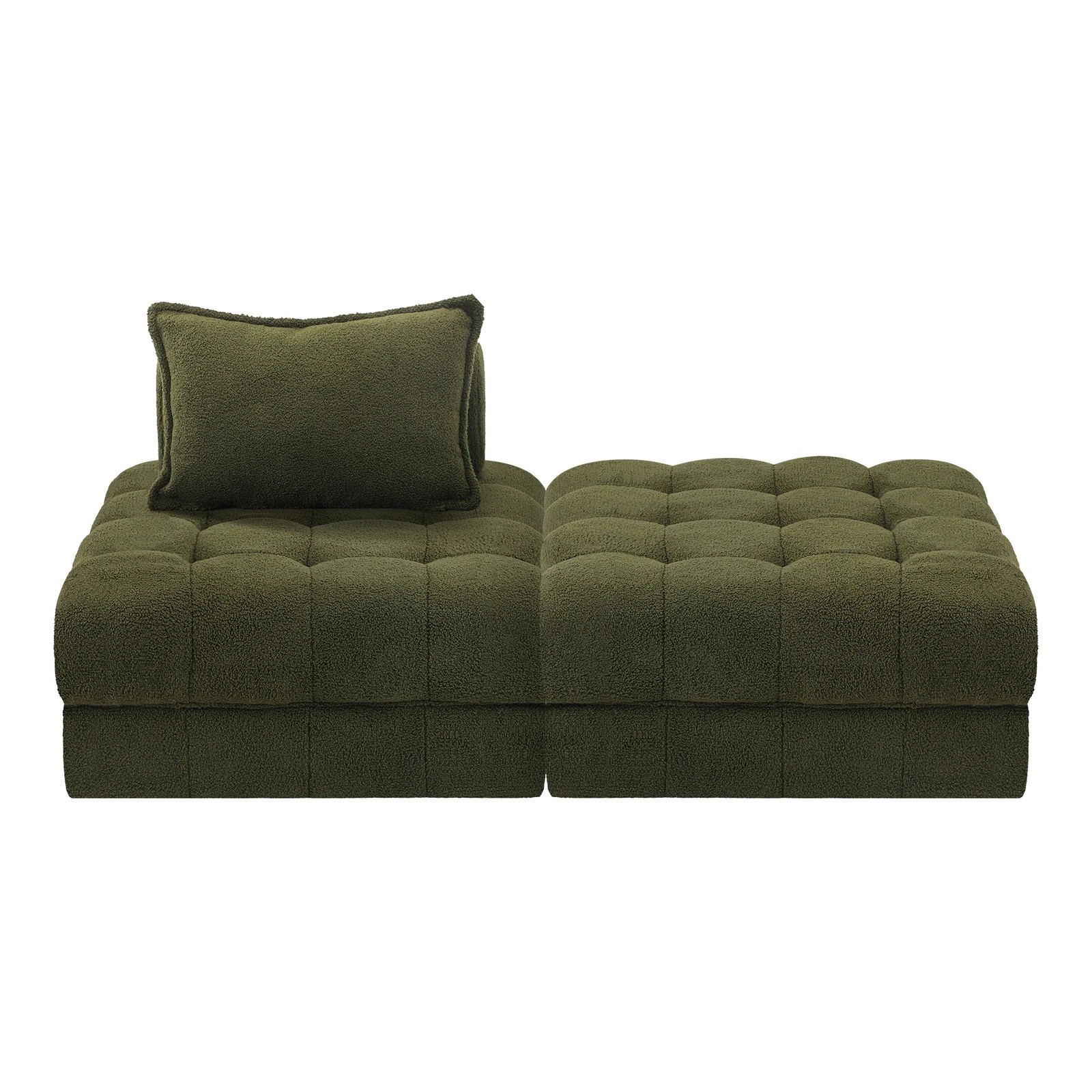 8 Oikiture 2 Seater Boucle Modular Sofa & Ottoman Set Armless Tofu Back
 - Green - Green, 8 of 10