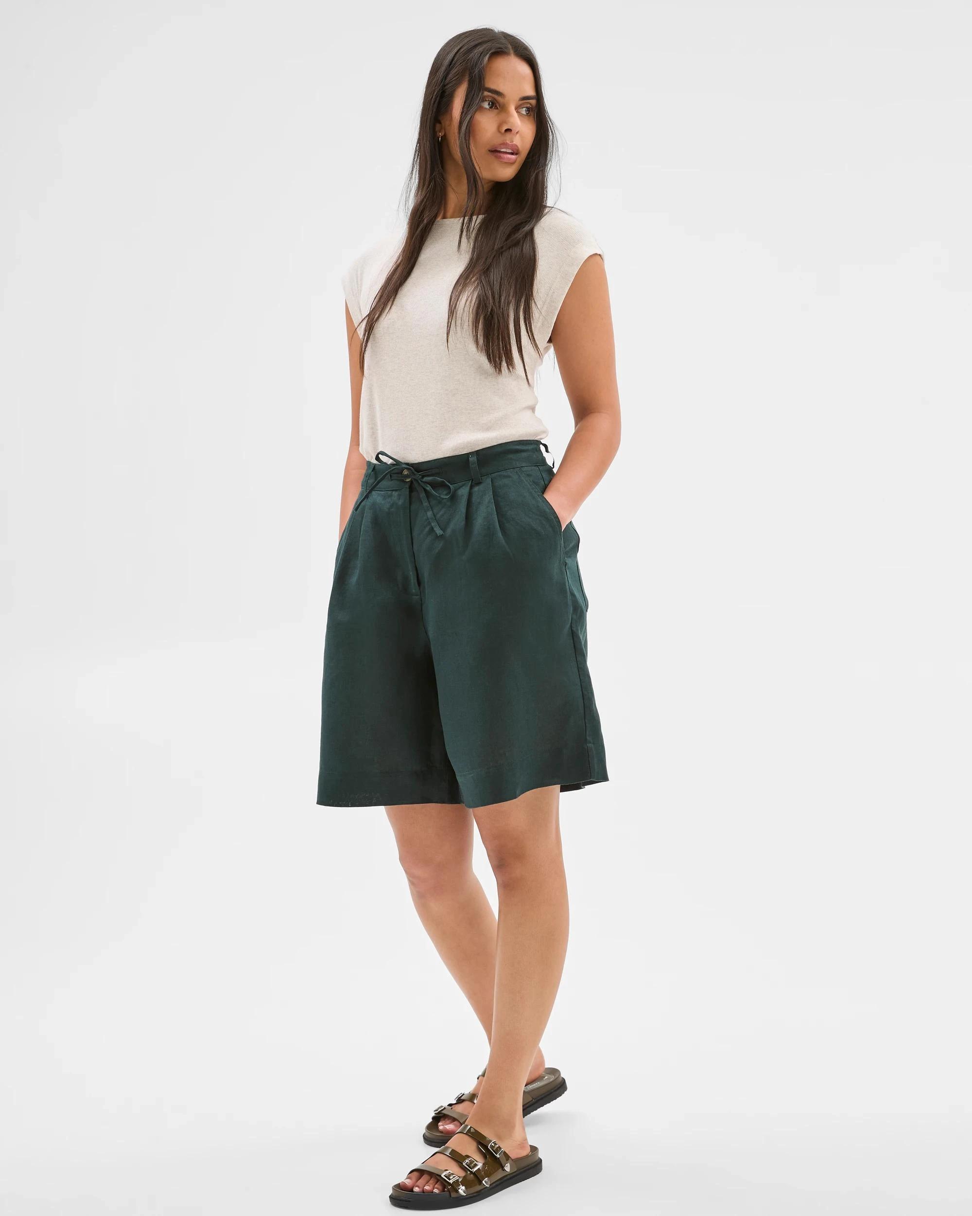 2 Target European Linen Bermuda Shorts MIDNIGHT JADE, 2 of 6