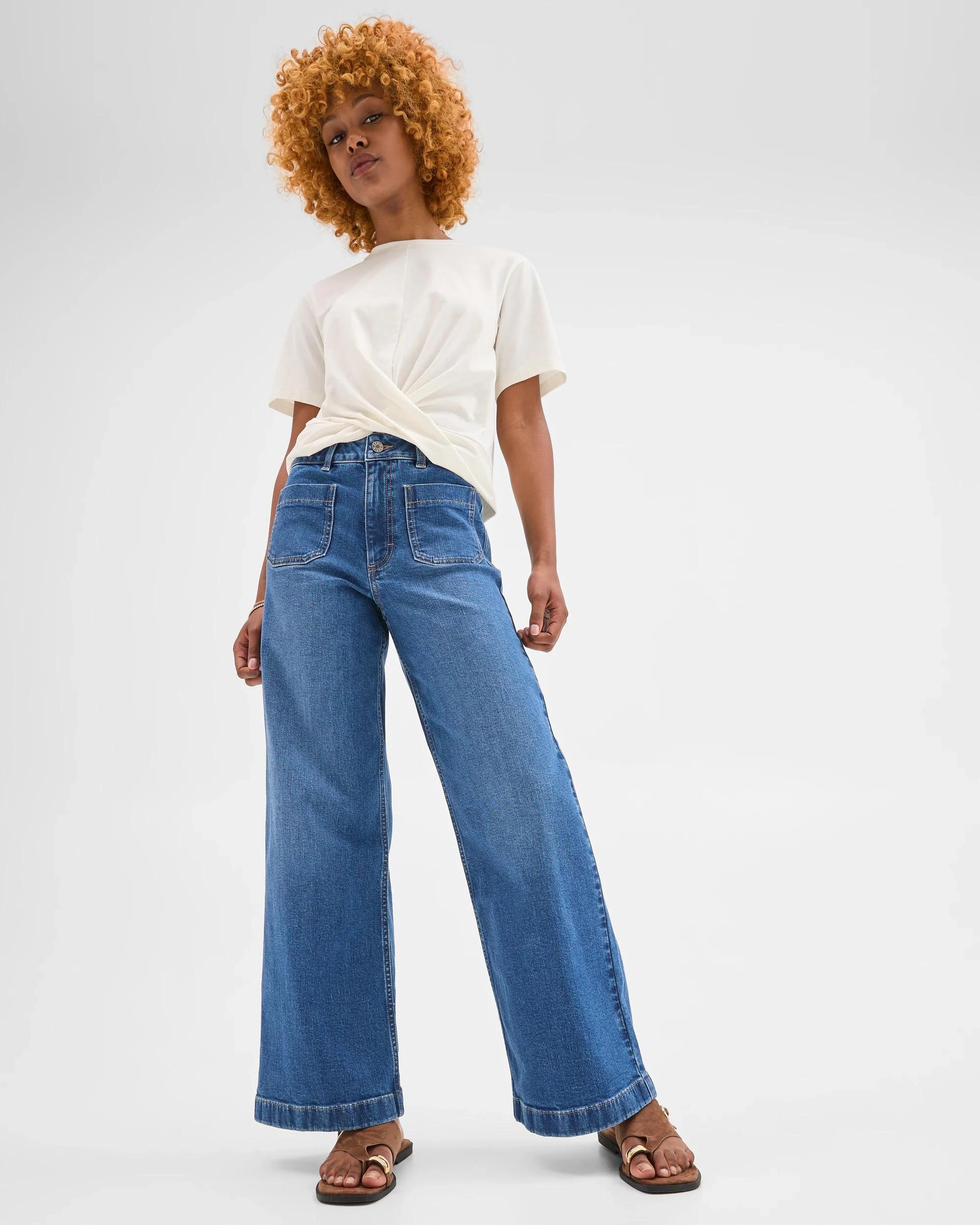1 Target Petites Petites Mila Full Length Wide Leg Denim Jeans SAPPHIRE, 1 of 5