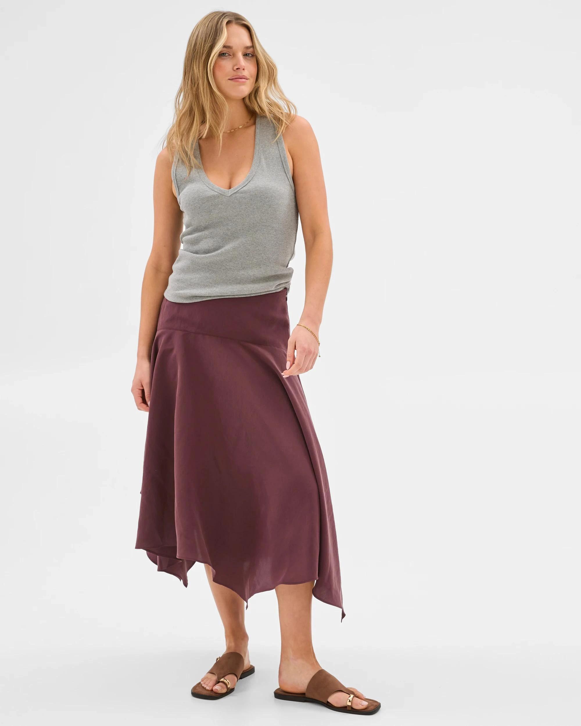 2 Lily Loves Hanky Hem Midi Skirt BURGUNDY ROUGE, 2 of 6