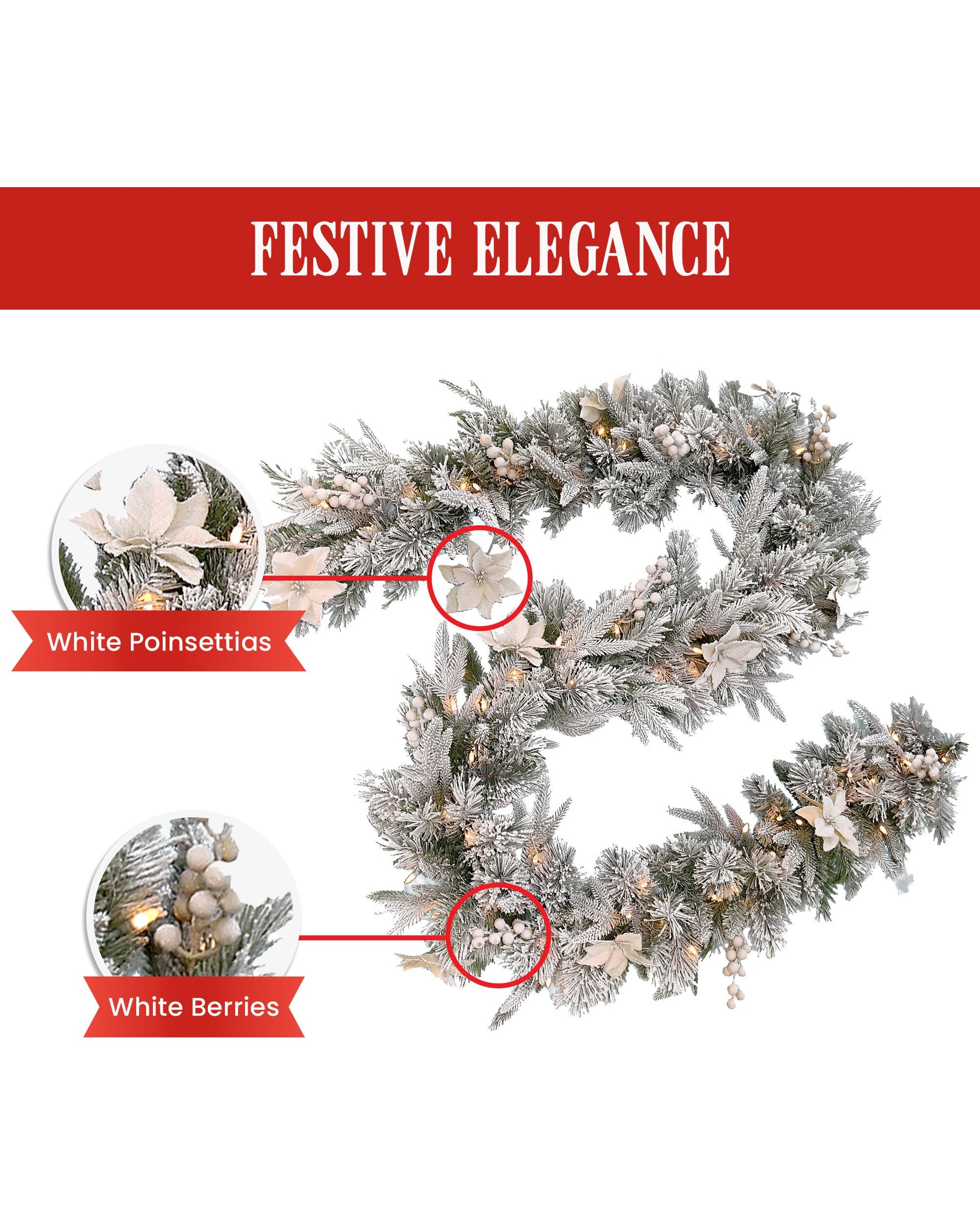 5 Christabelle 2.74m Christmas Garland Snow Frosted Colonial Tree Decoration Ornament White Green, 5 of 7