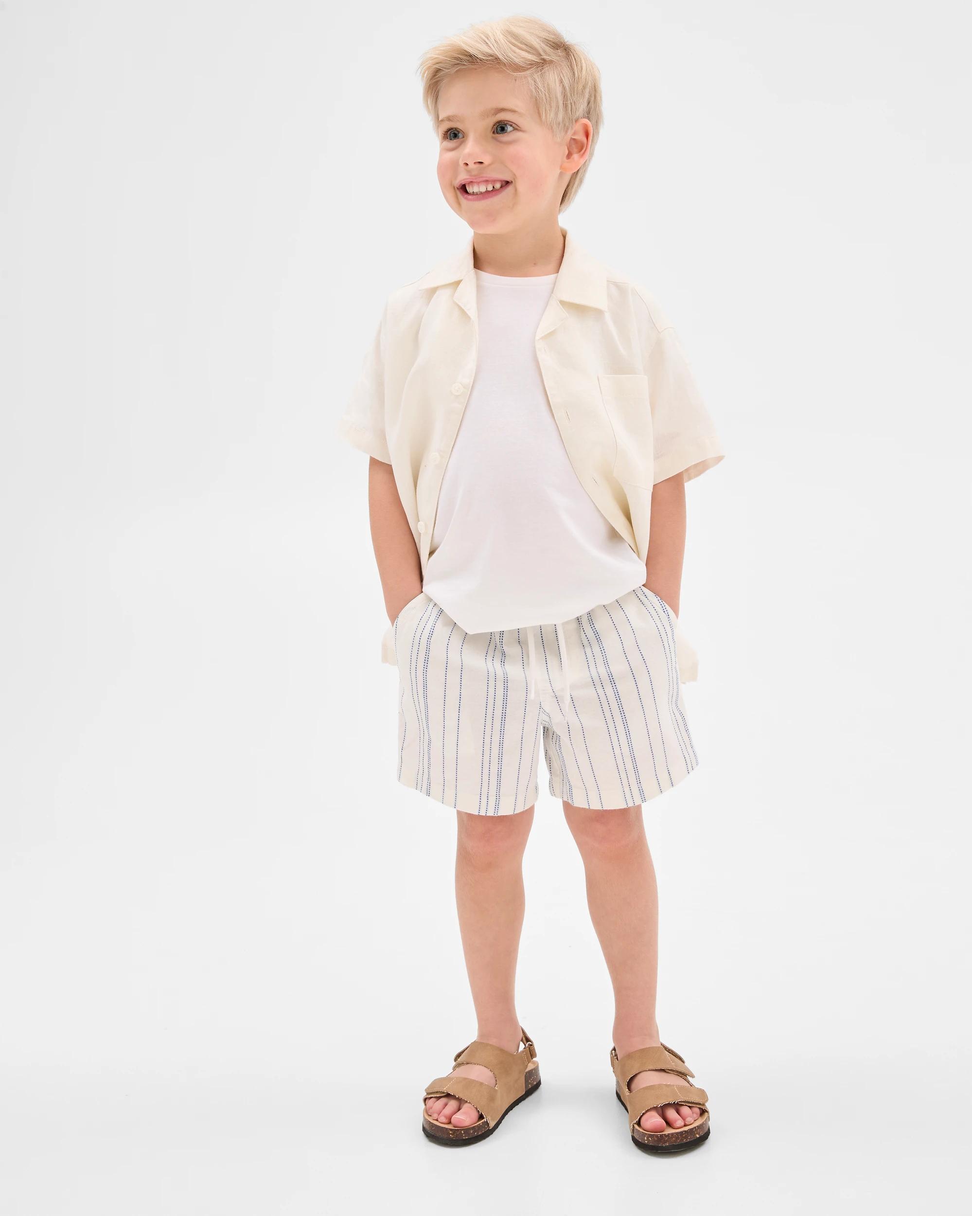 3 Target Cotton Linen Blend Textured Stripe Volley Shorts BLUE / WHITE STRIPE, 3 of 6