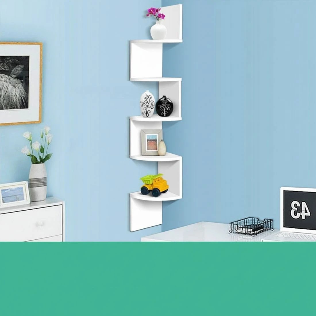 6 Artiss Wall Shelf Corner Floating 5-Tier Display Storage Space Saving Modern Decor Easy Install Sturdy - White, 6 of 8