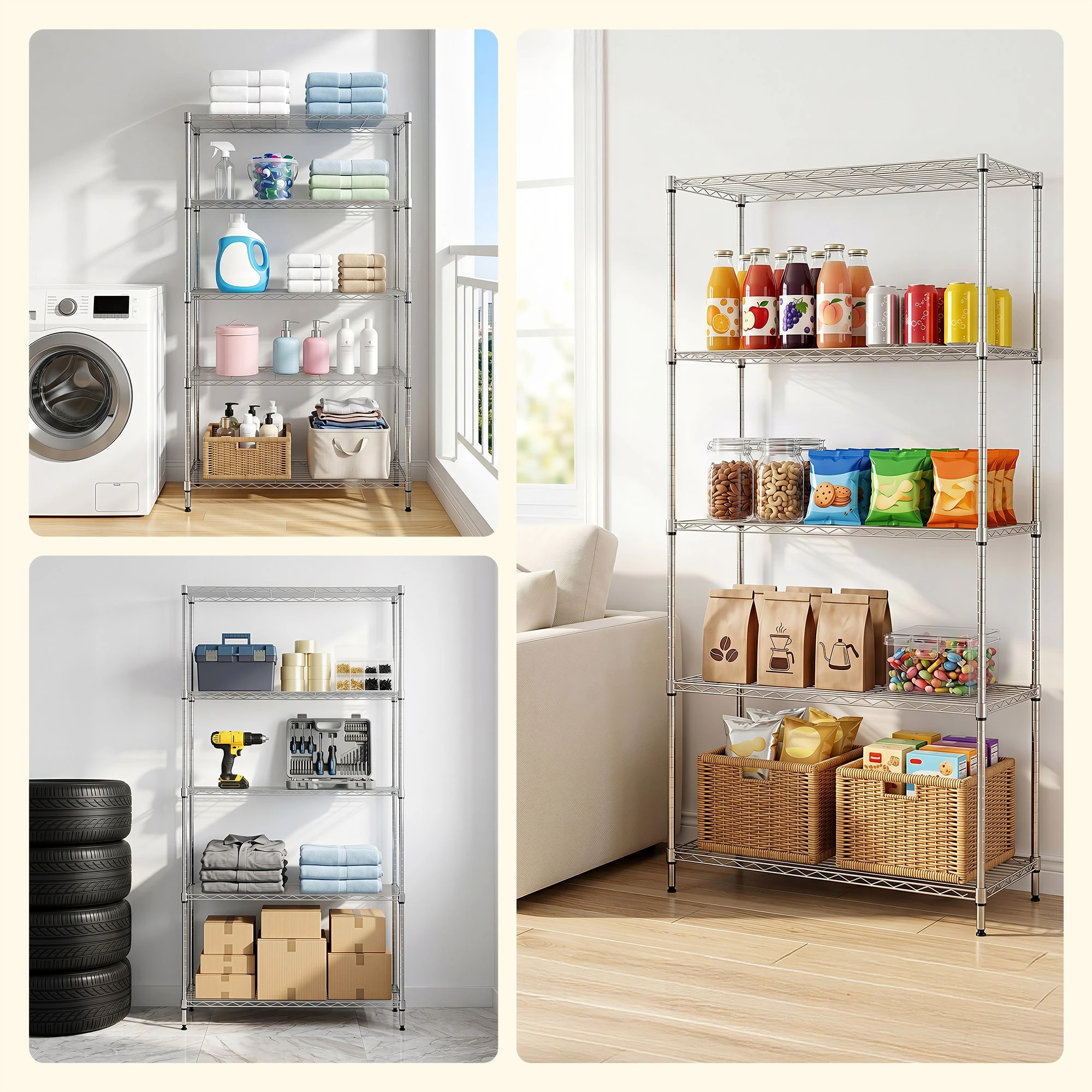 8 Artiss 5-Tier Kitchen Rack Shelf Shelving 90x35x182CM Adjustable Metal Storage Shelves - Silver, 8 of 9