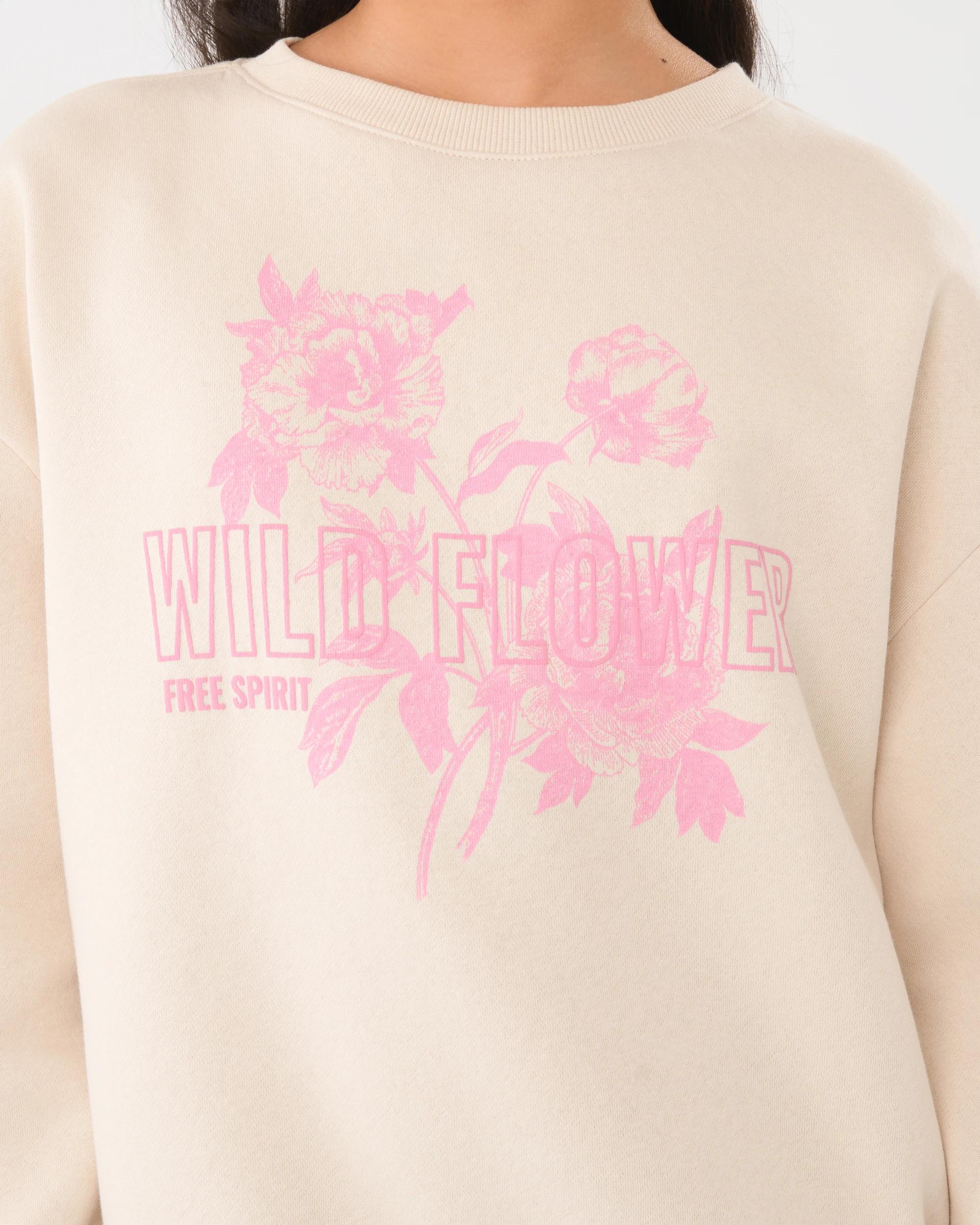 5 Print Crew Neck Sweatshirt Bge Flwer, 5 of 7