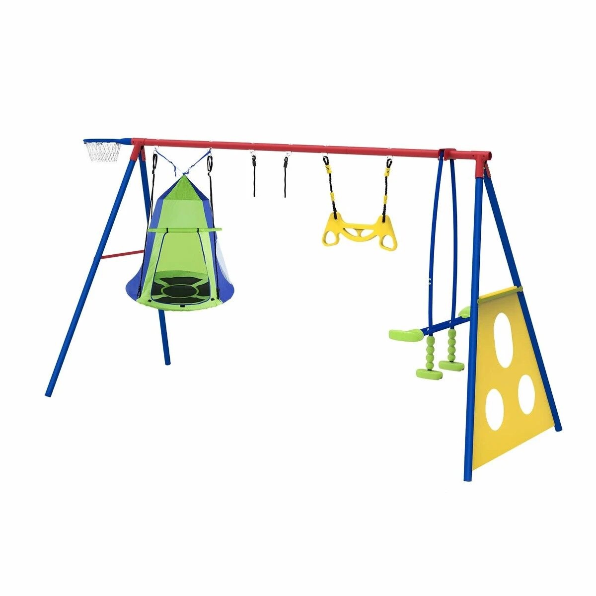 1 AUSWAY Kids Swing Set Seesaw Basketball Hoop, 1 of 4
