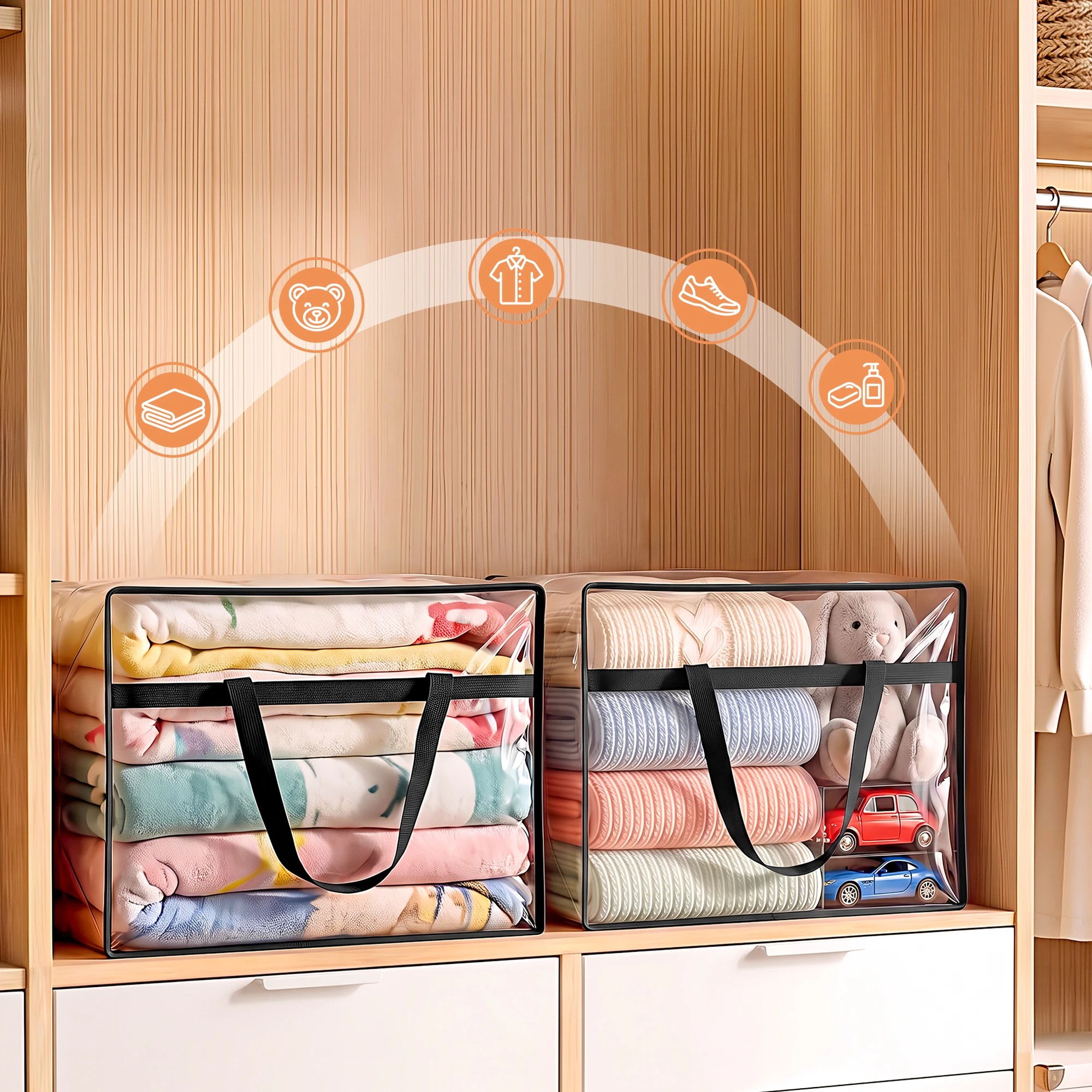 4 Artiss Blanket Storage Bags 4Pcs 40L PVC Box Clothes Organiser - Multi, 4 of 9