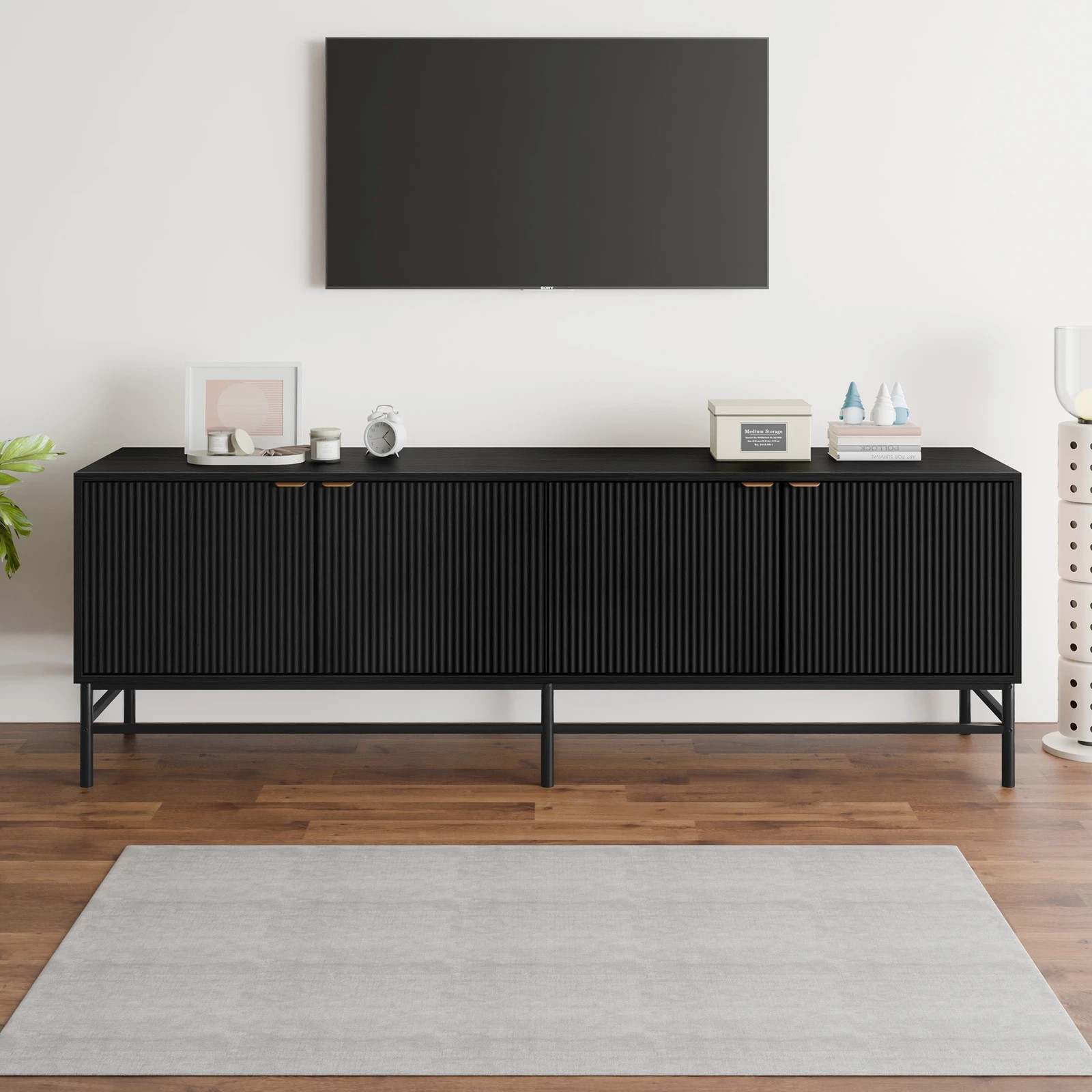 5 Alfordson Entertainment Unit 180cm TV Cabinet Stand Storage Doors Shelf - Black, 5 of 10