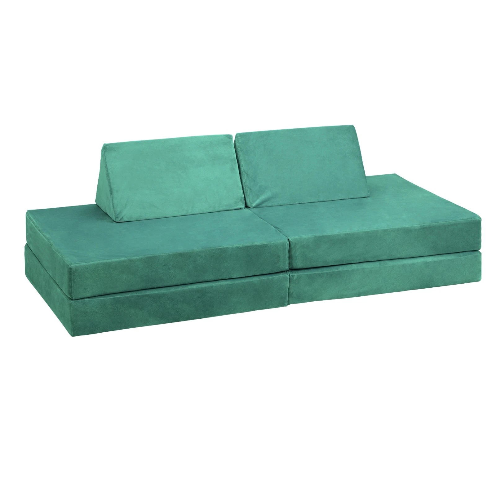 1 Oikiture 4Pcs Kids Play Couch Modular Lounge Cushion Convertible Playset - Green, 1 of 8