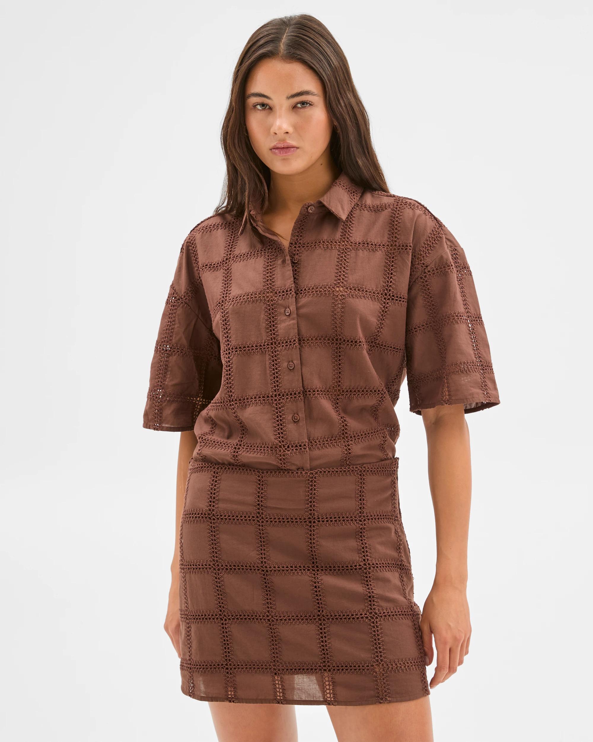 3 Embroidered Mini Skirt - Lily Loves ESPRESSO, 3 of 6