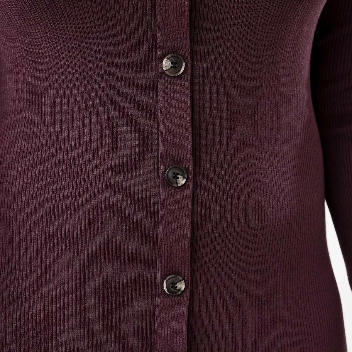 6 Long Sleeve Button Through Knit Maxi Dress Berry Marl, 6 of 6
