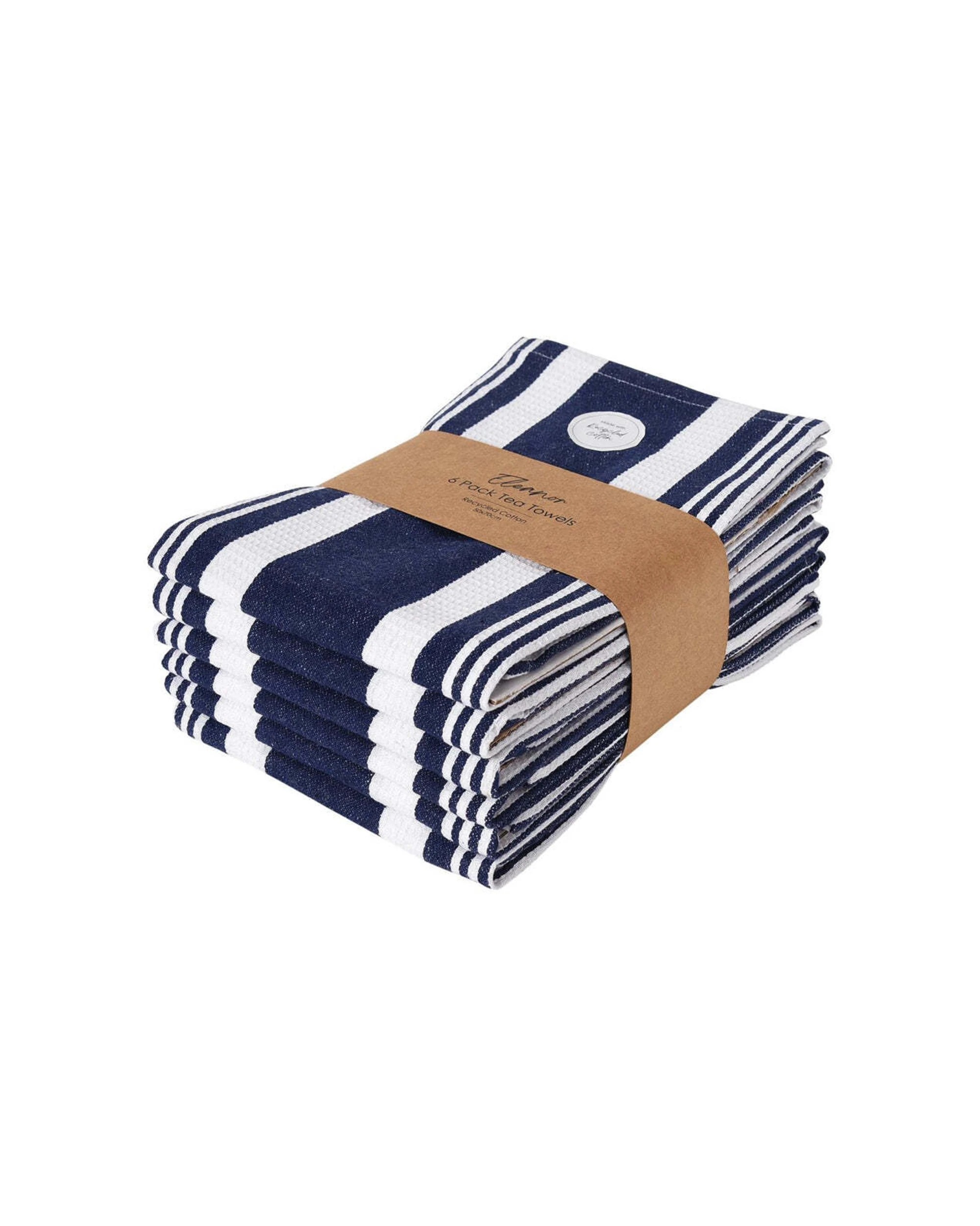 1 6pk J.elliot Home Eleanor 50x70cm Cotton Kitchen Tea Towel Rectangle Cloth Navy - Blue, 1 of 3