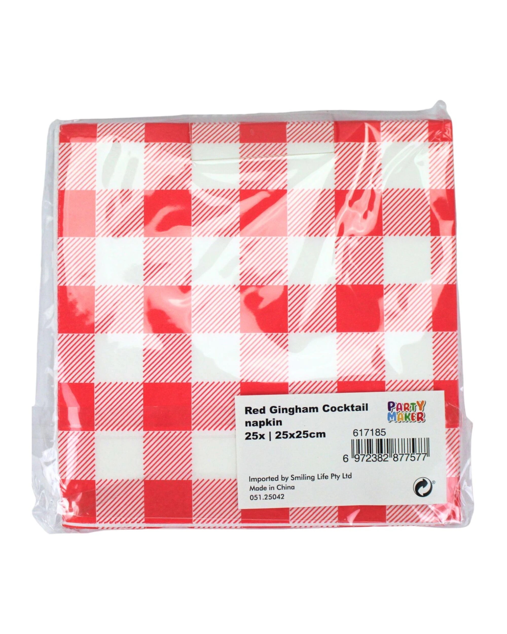 3 Party Maker Bright Gingham Small Napkins Serviettes Pack of 25 - Red, 3 of 3
