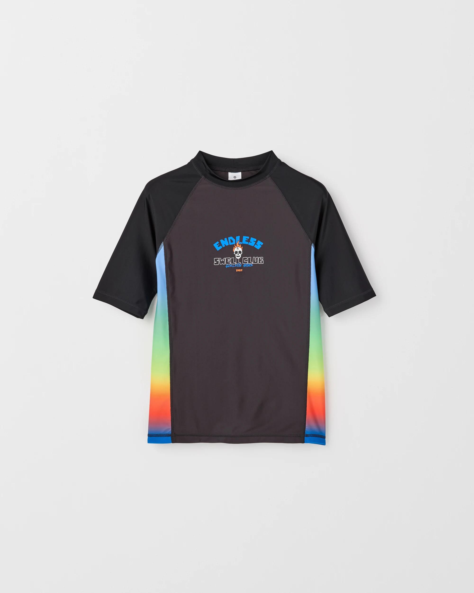 1 Target Kids Short Sleeve Splice Swim Rashie BLACK, 1 of 2
