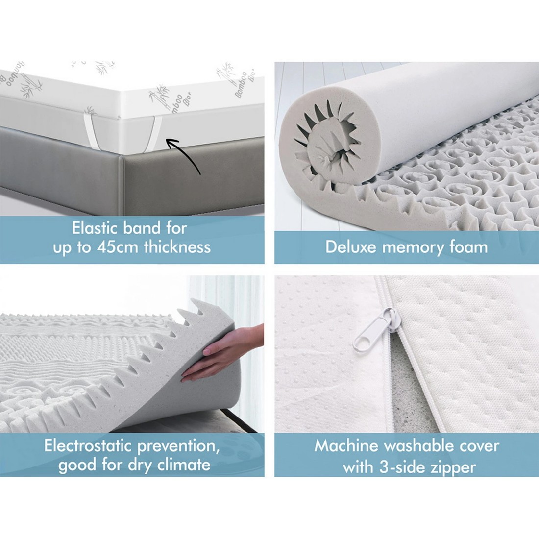 3 Starry Eucalypt Graphite Memory Foam Mattress Topper 7-Zone Cool Gel  8cm, 3 of 10