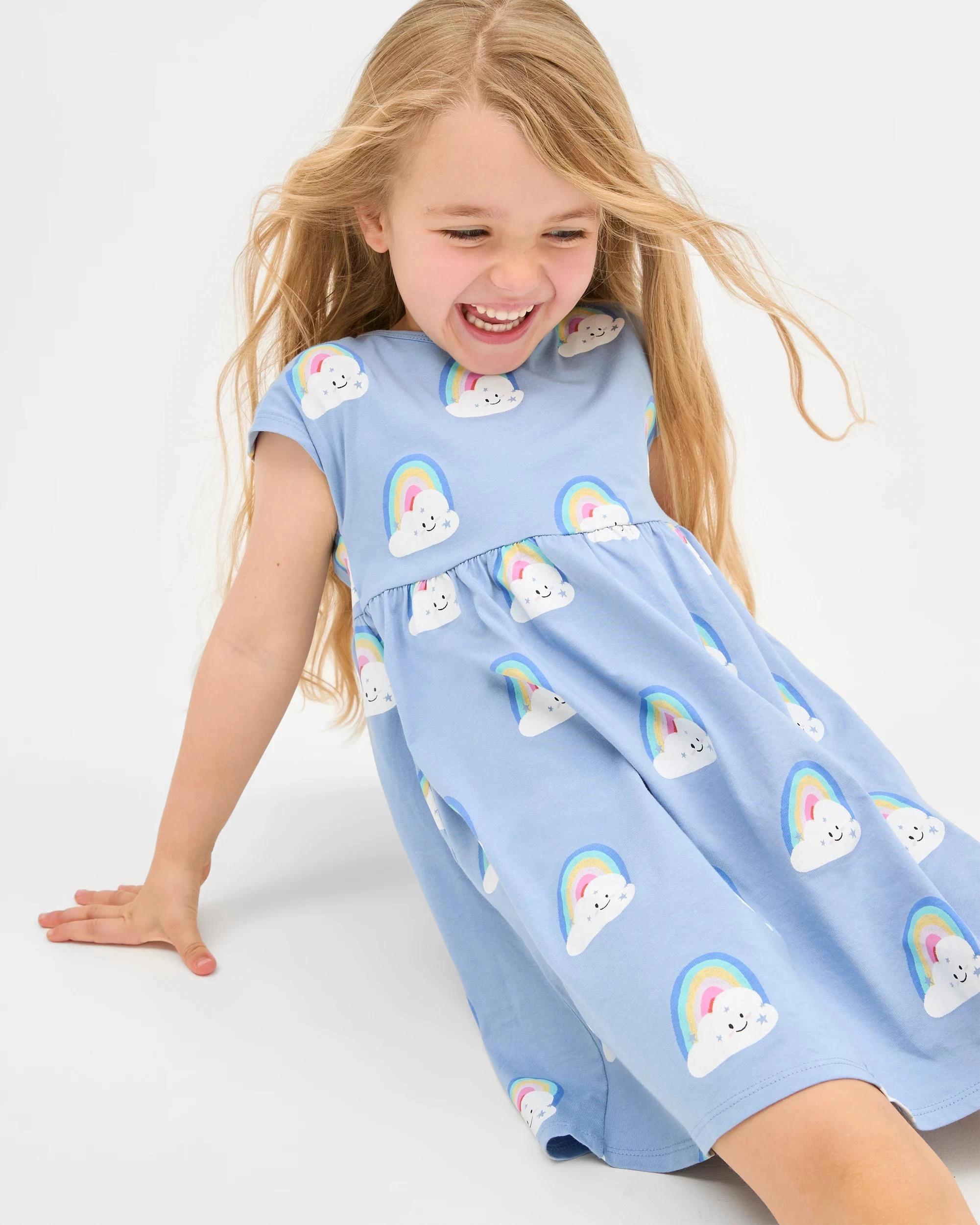 2 Target Kids Australian Cotton Print and Rib 2 Pack Dress PINK/BLUE RAINBOW, 2 of 7