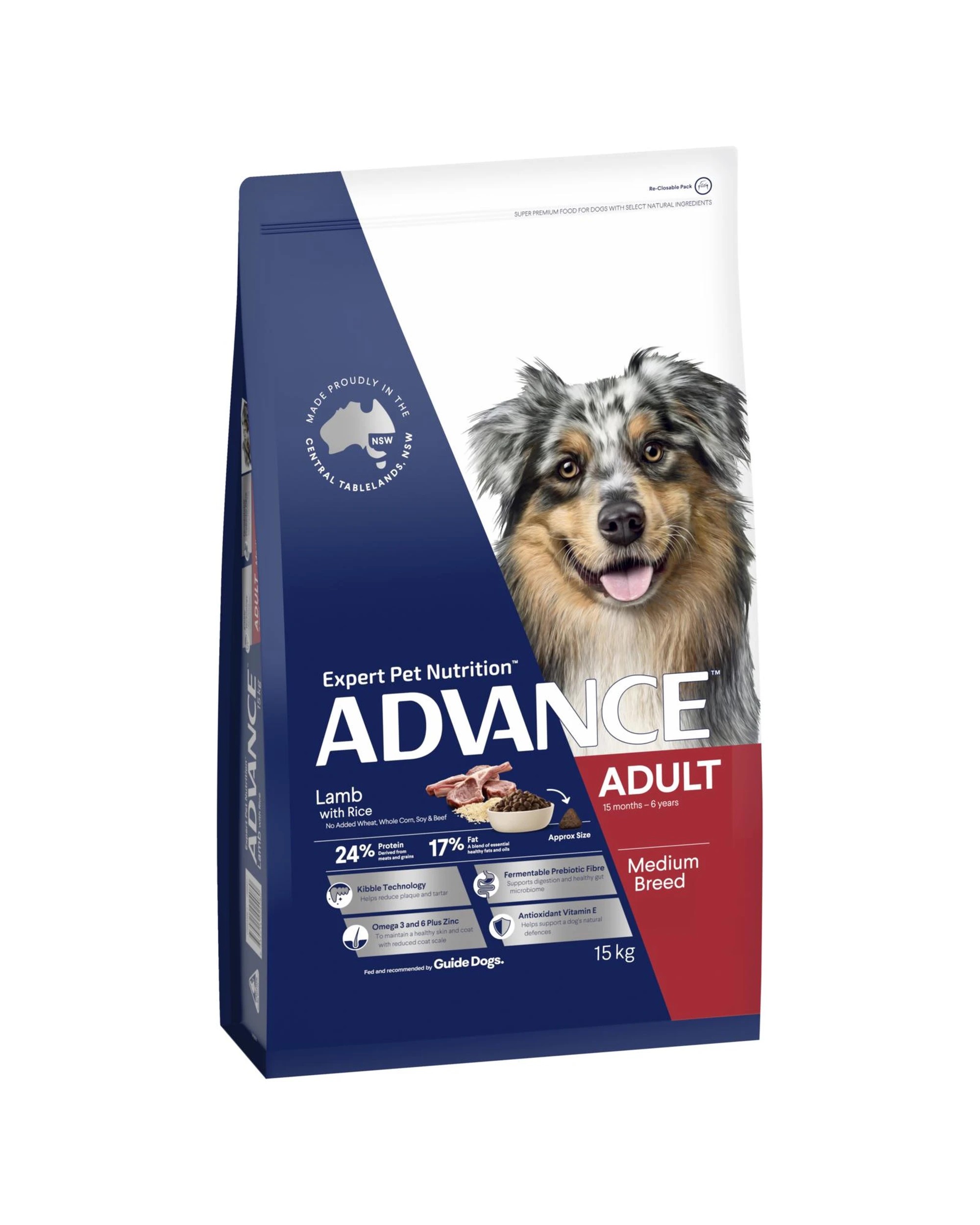 1 Advance Adult Medium Breed Dry Dog Food Lamb w/ Rice 15kg, 1 of 3