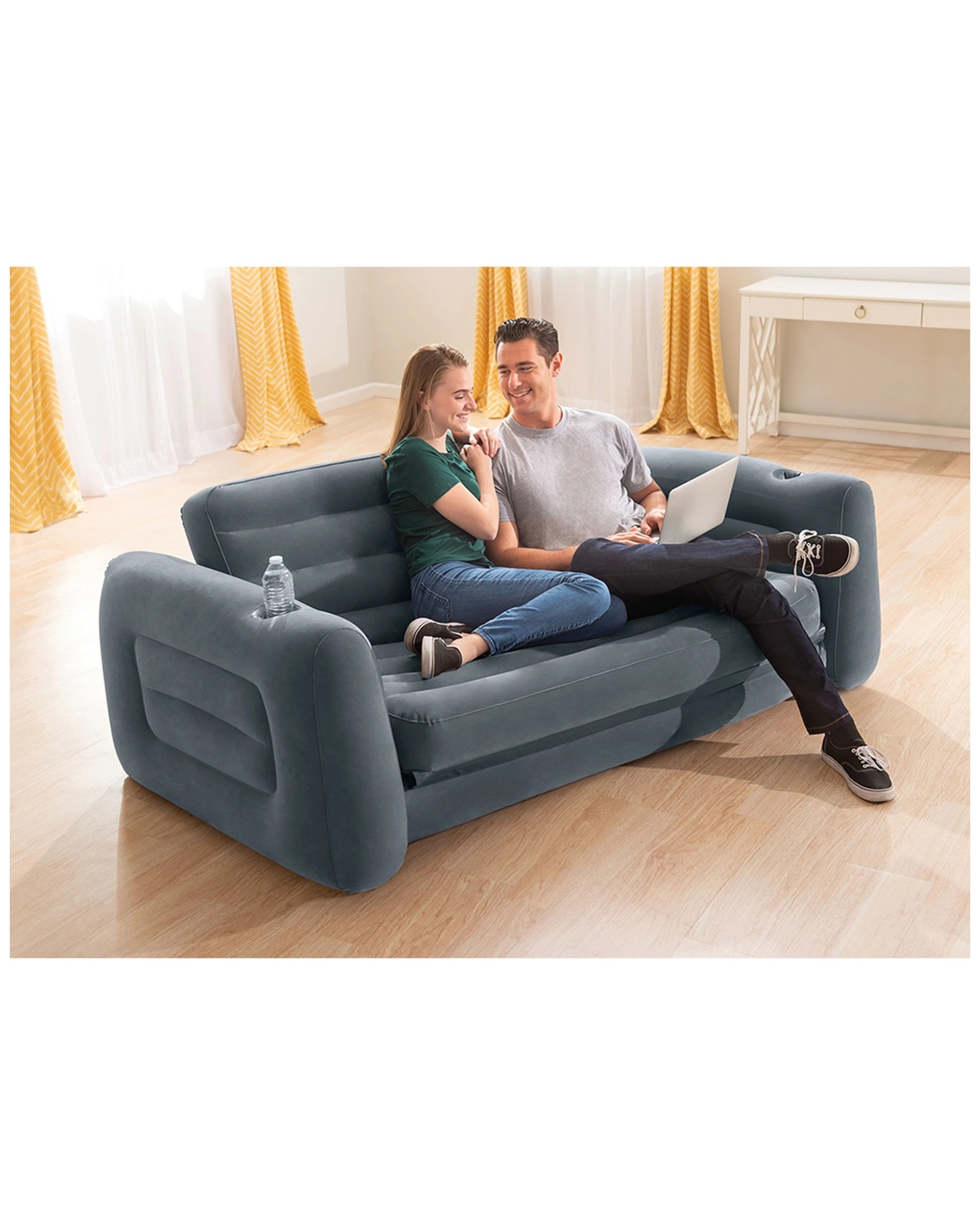 3 Intex Inflatable 203 X224x 66cm Pull Out Air Couch/sofa Bed W/drink Holder Grey
 - Grey, 3 of 7